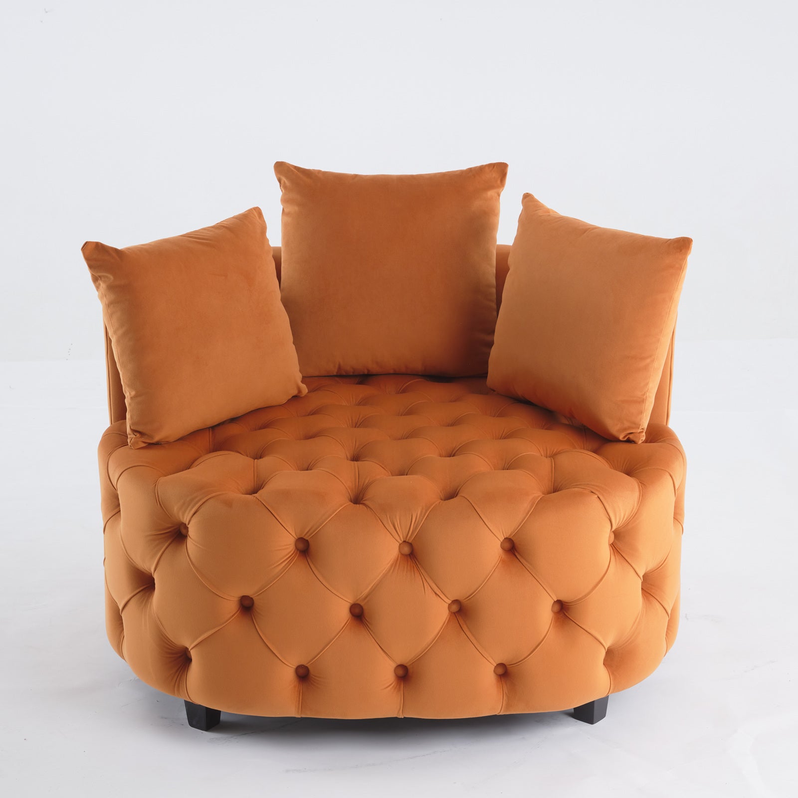 Tufted Upholstered Classical Living Room Barrel Accent Chair with Pillows- Orange_2