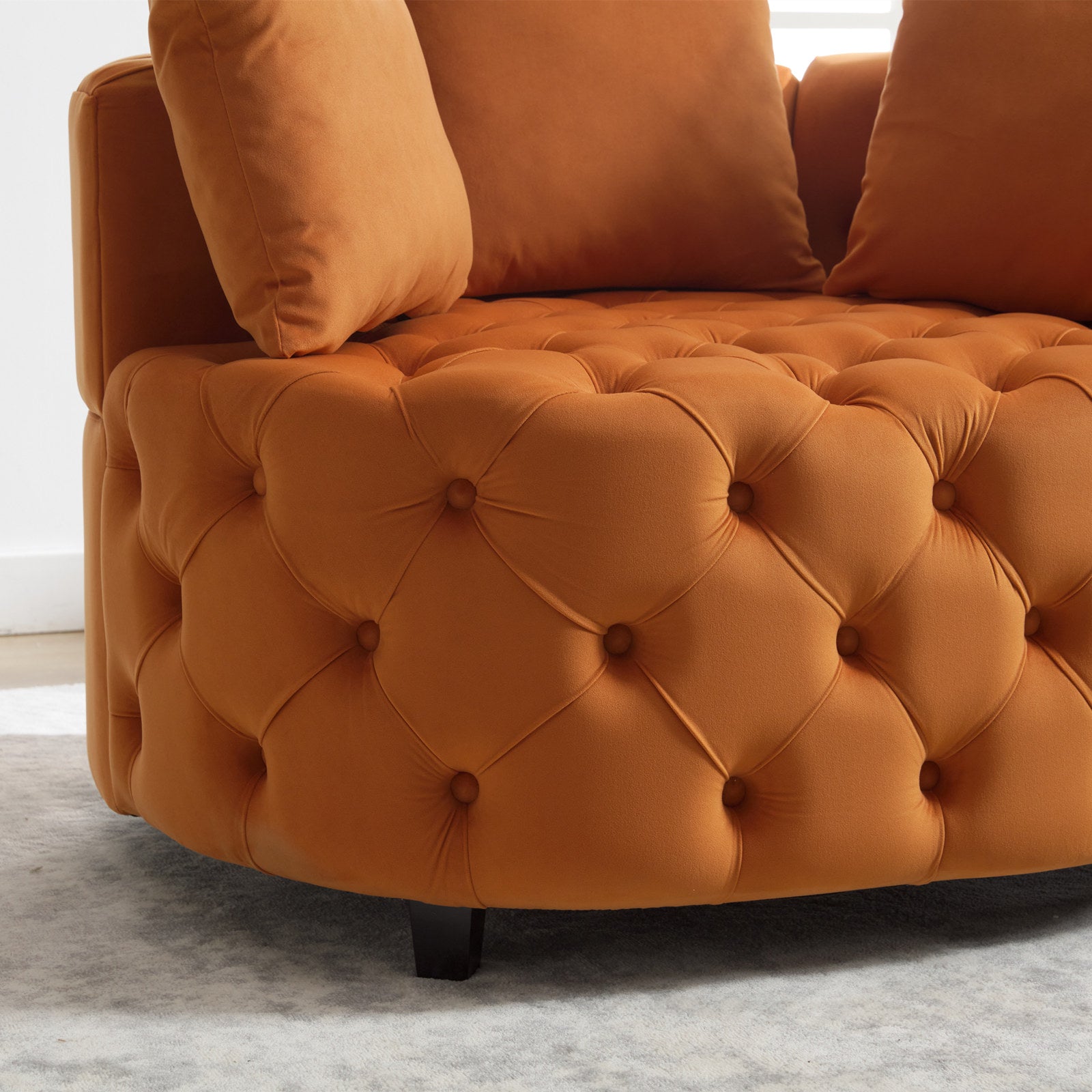 Tufted Upholstered Classical Living Room Barrel Accent Chair with Pillows- Orange_18