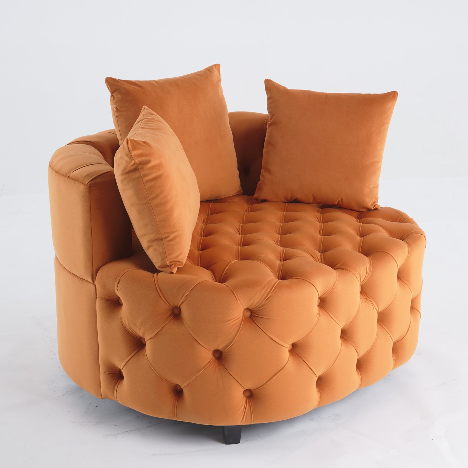 Tufted Upholstered Classical Living Room Barrel Accent Chair with Pillows- Orange_3