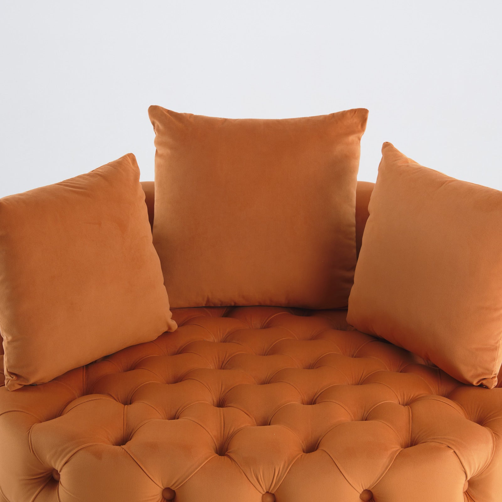 Tufted Upholstered Classical Living Room Barrel Accent Chair with Pillows- Orange_8
