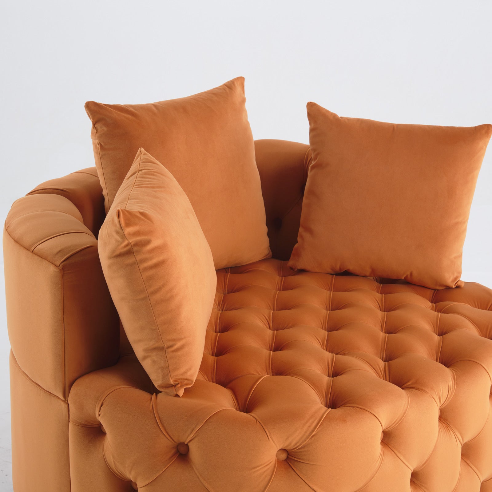 Tufted Upholstered Classical Living Room Barrel Accent Chair with Pillows- Orange_9