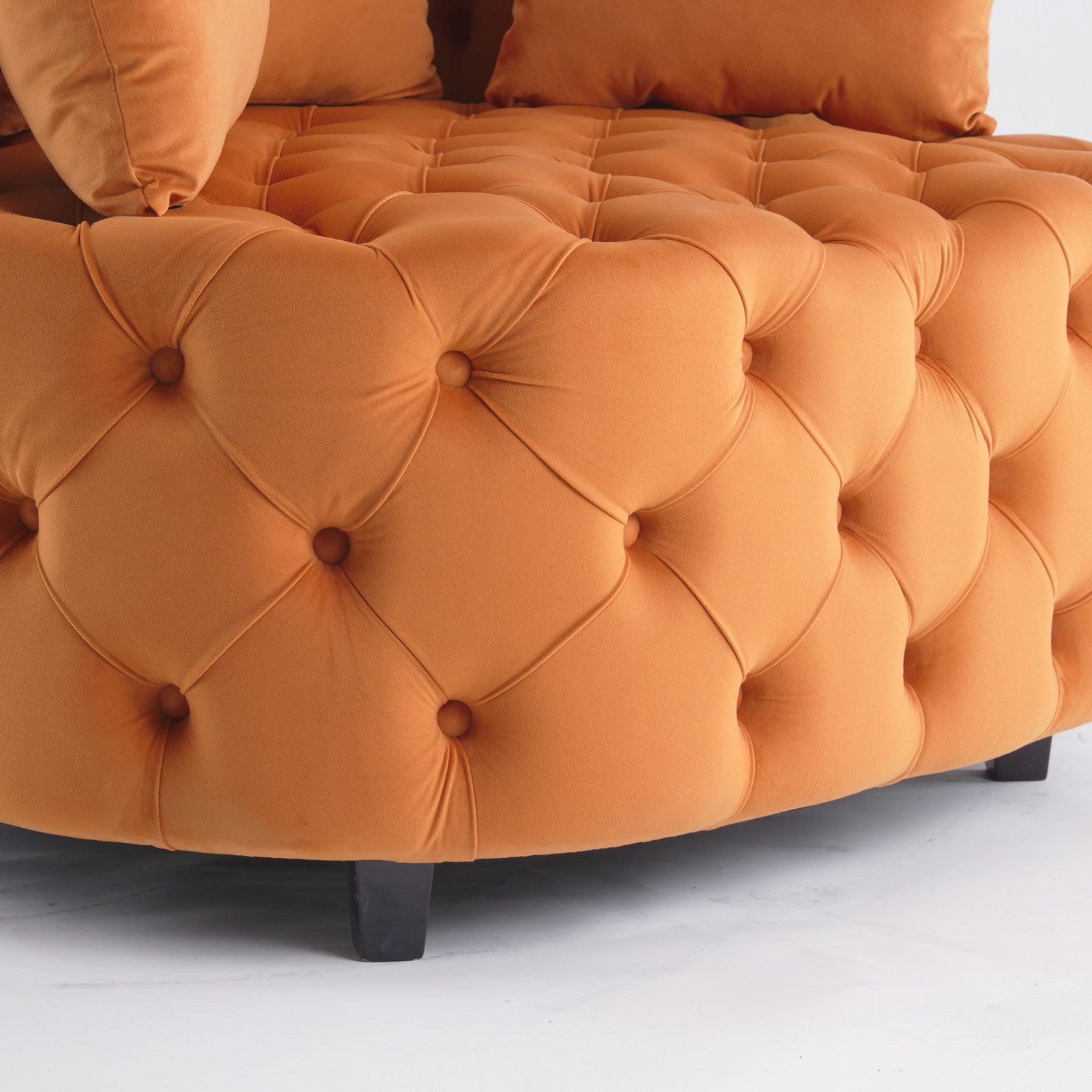 Tufted Upholstered Classical Living Room Barrel Accent Chair with Pillows- Orange_12