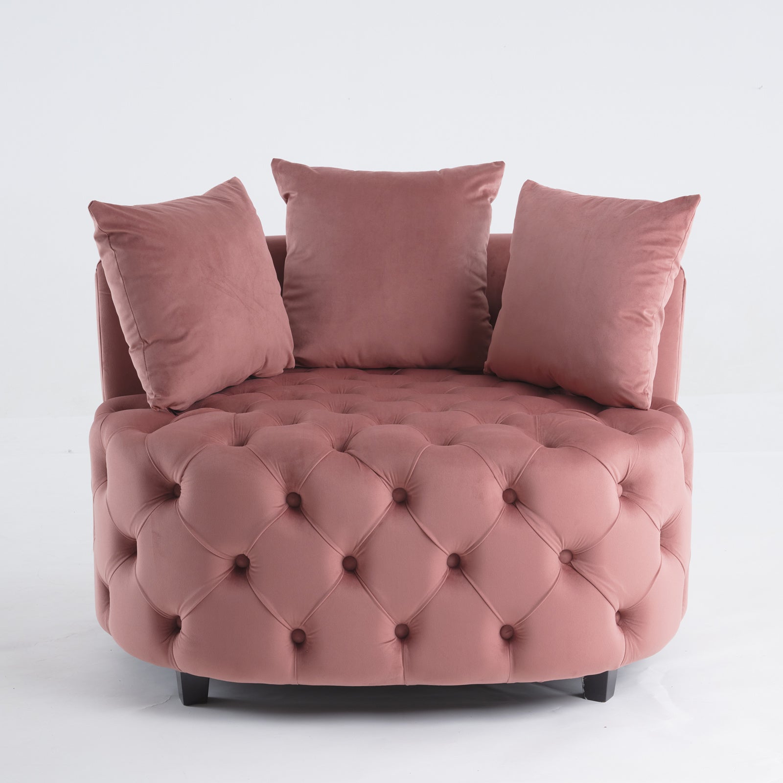 Tufted Upholstered Classical Living Room Barrel Accent Chair with Pillows- Pink_2