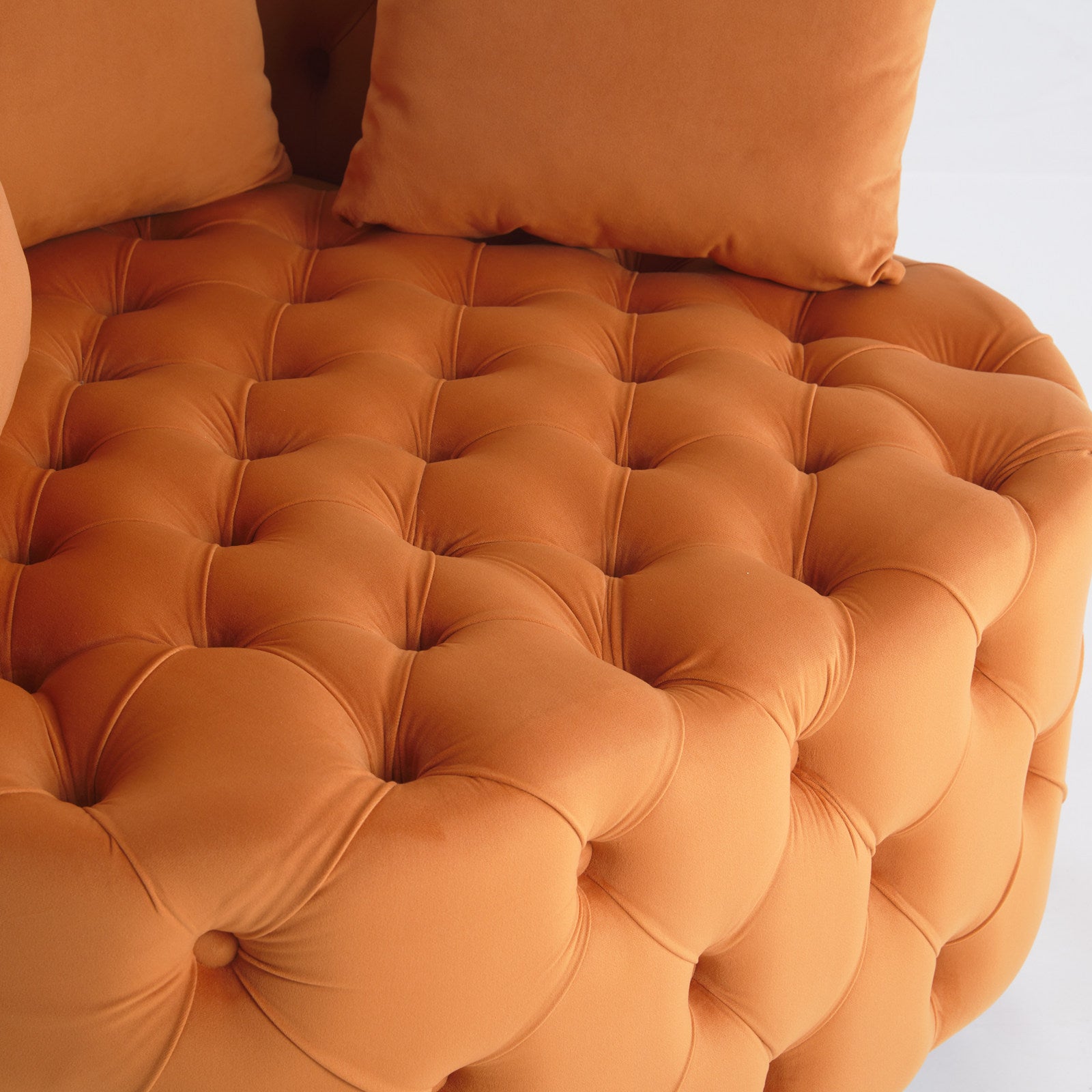 Tufted Upholstered Classical Living Room Barrel Accent Chair with Pillows- Orange_11