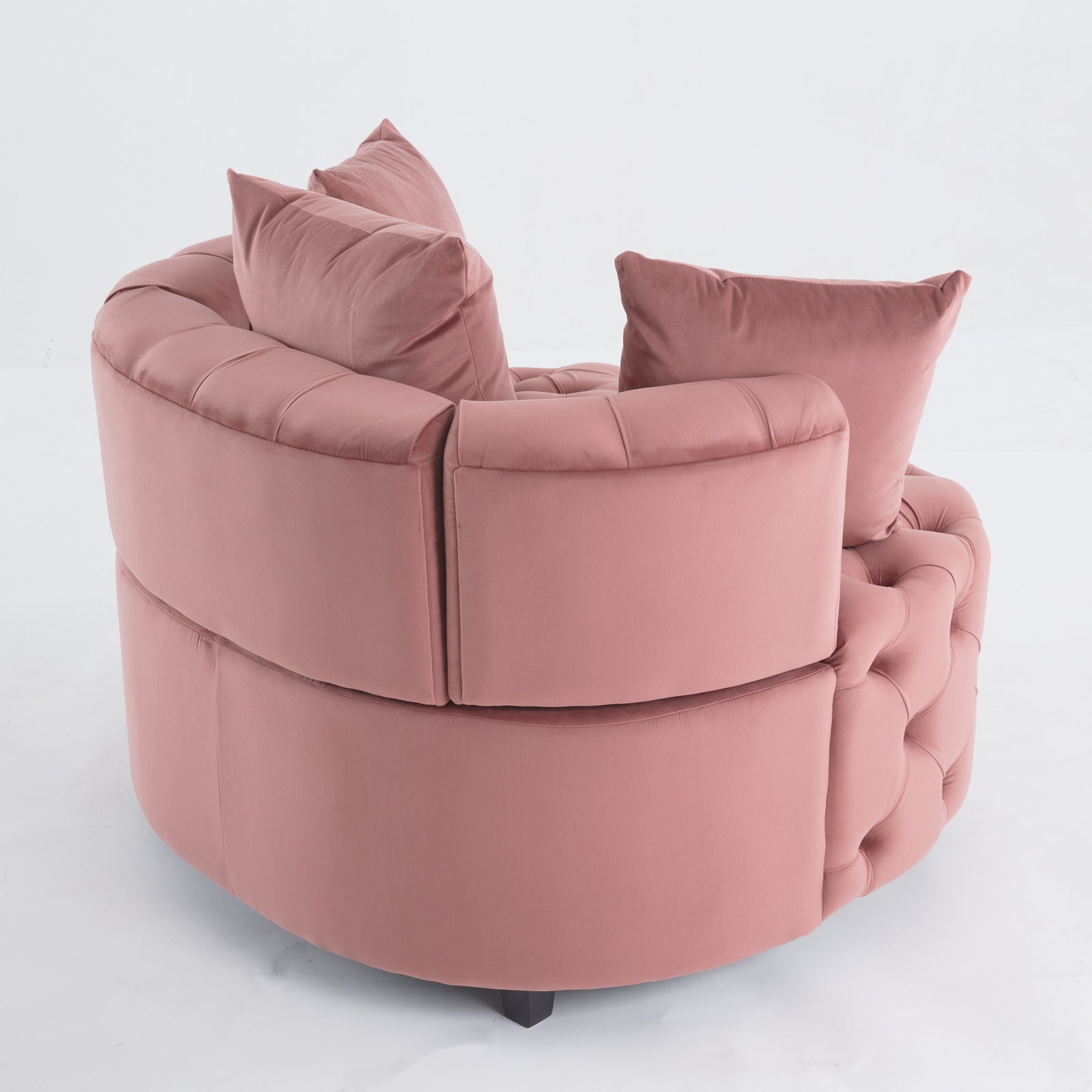 Tufted Upholstered Classical Living Room Barrel Accent Chair with Pillows- Pink_5