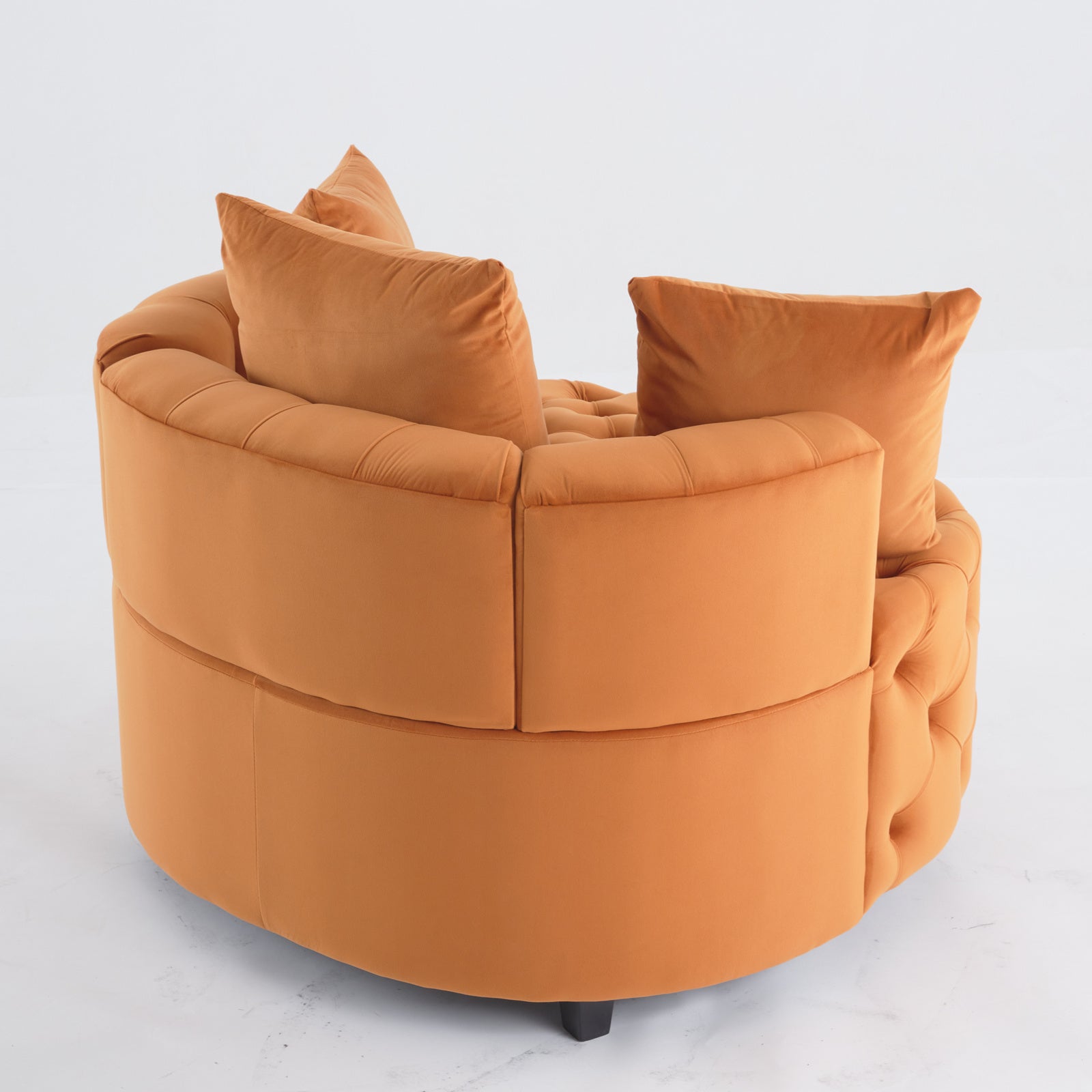Tufted Upholstered Classical Living Room Barrel Accent Chair with Pillows- Orange_5