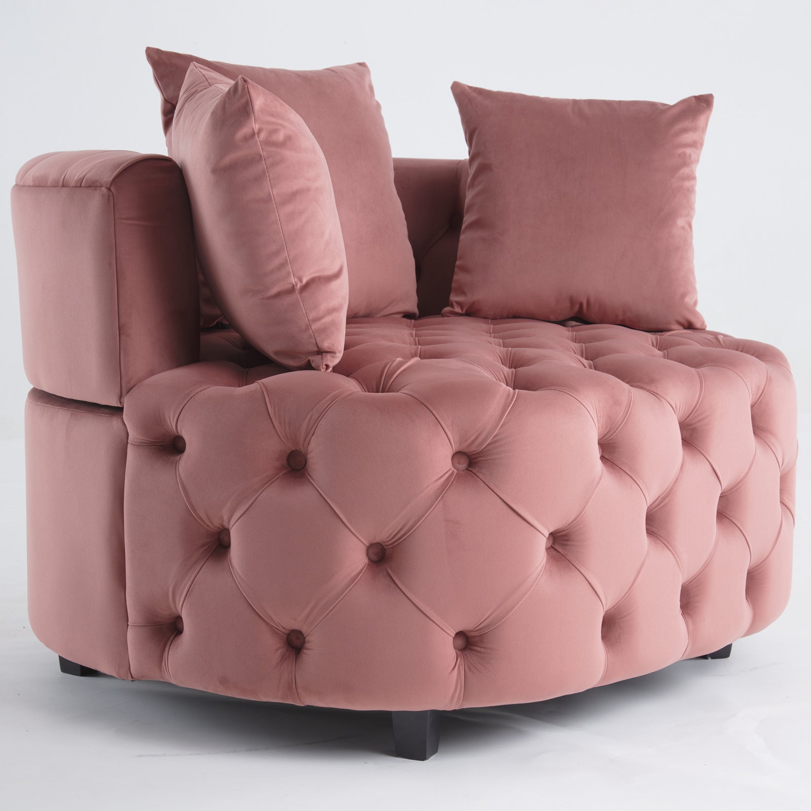 Tufted Upholstered Classical Living Room Barrel Accent Chair with Pillows- Pink_9