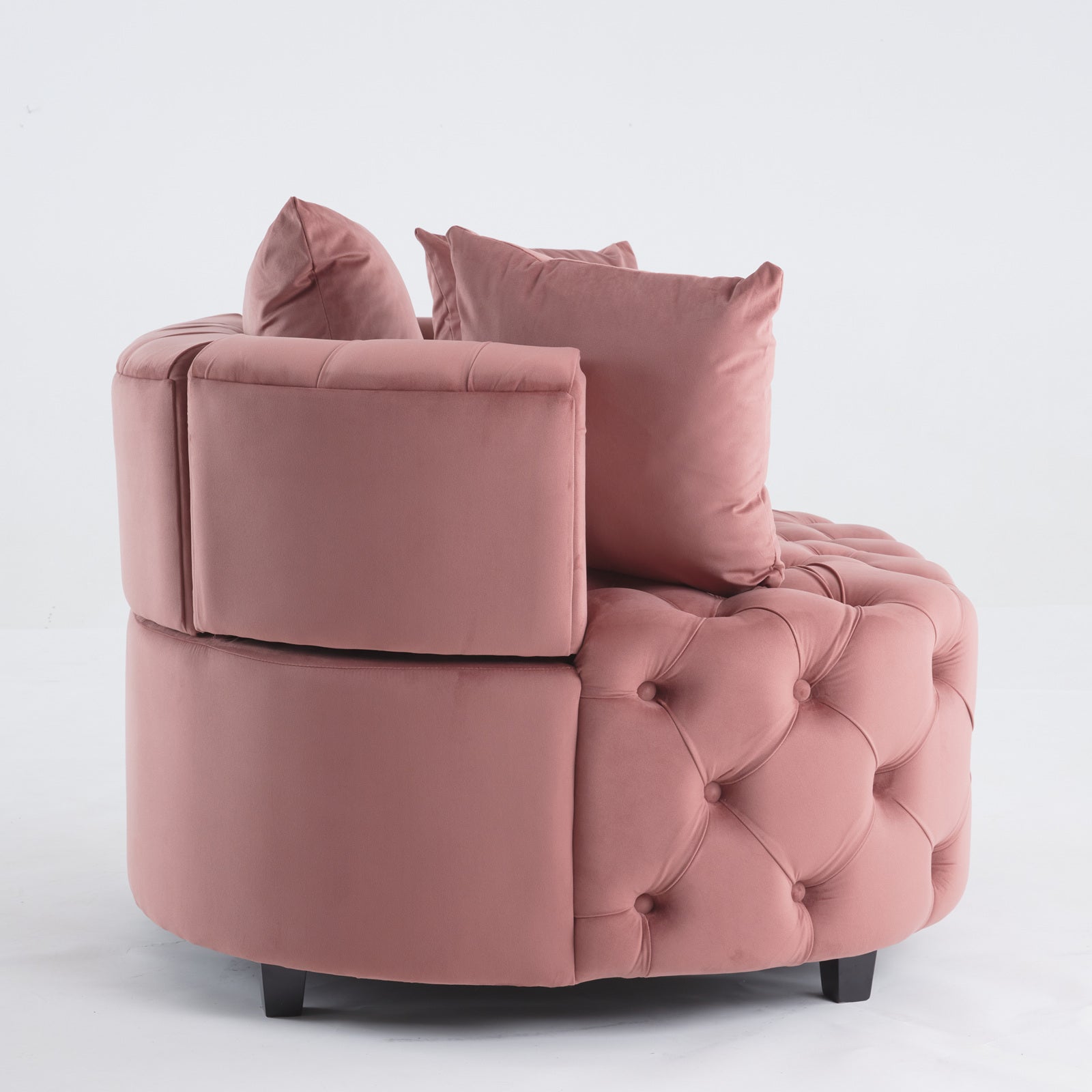 Tufted Upholstered Classical Living Room Barrel Accent Chair with Pillows- Pink_4