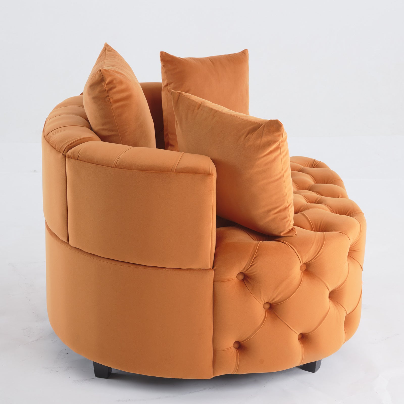 Tufted Upholstered Classical Living Room Barrel Accent Chair with Pillows- Orange_4