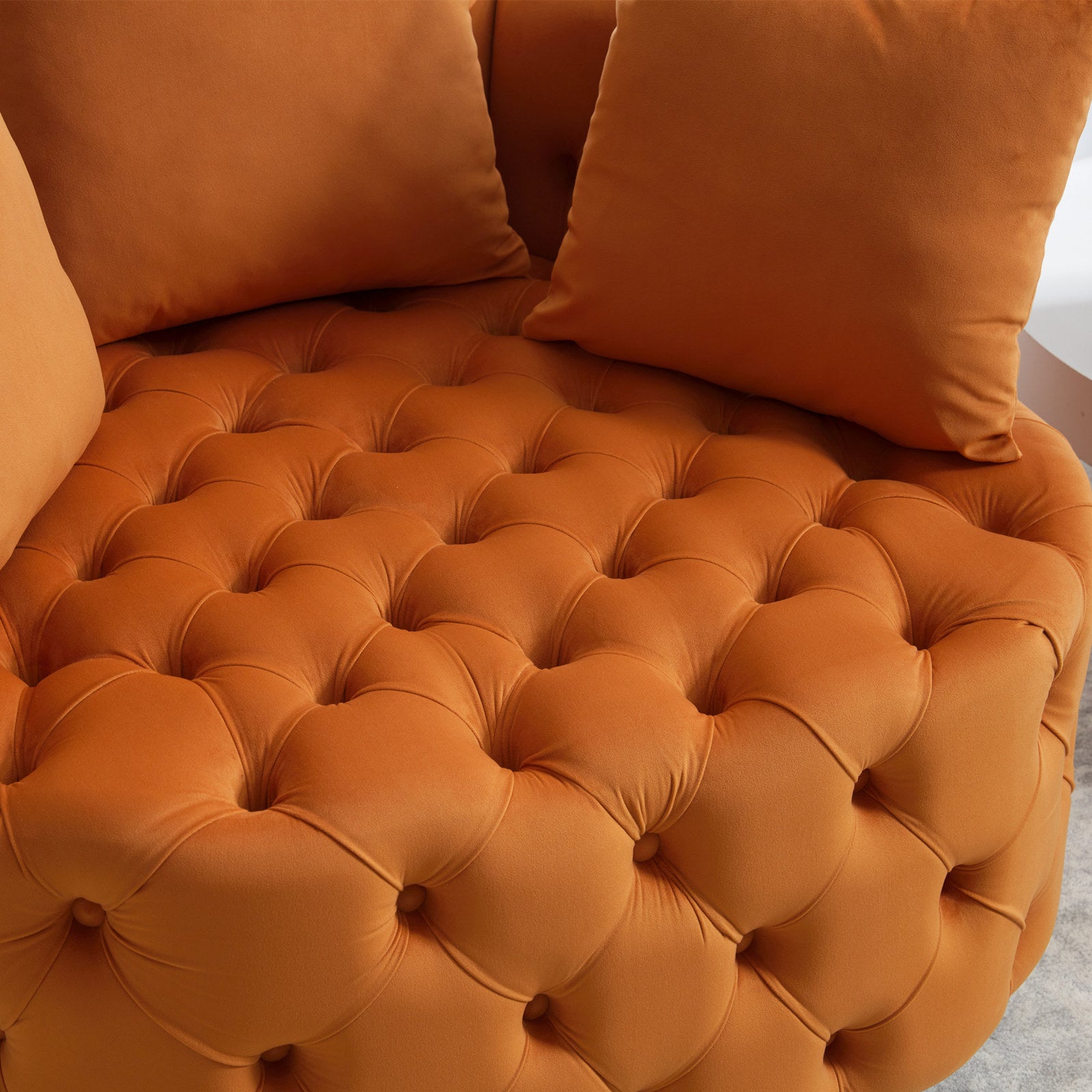 Tufted Upholstered Classical Living Room Barrel Accent Chair with Pillows- Orange_17