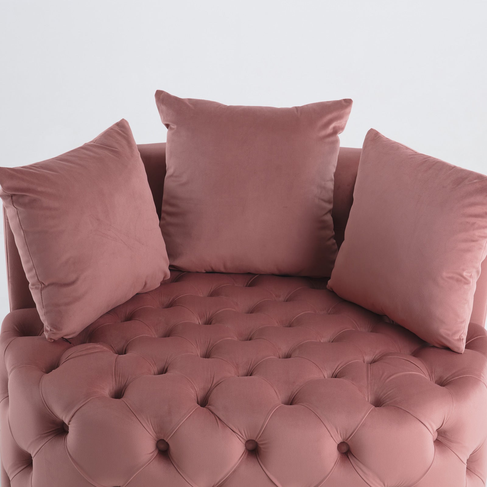 Tufted Upholstered Classical Living Room Barrel Accent Chair with Pillows- Pink_8