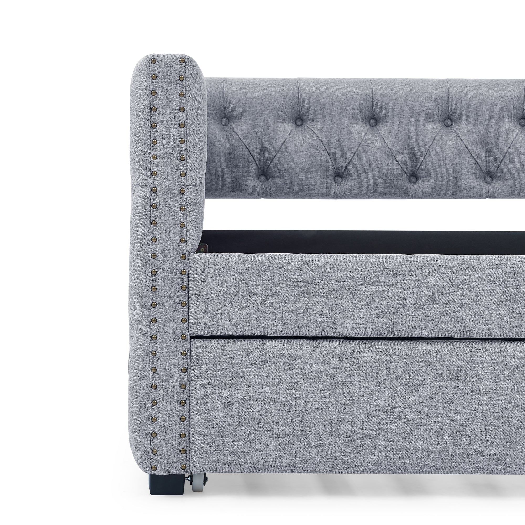 Twin Upholstered Daybed with Trundle Tufted Button Sofa Bed in Grey_11