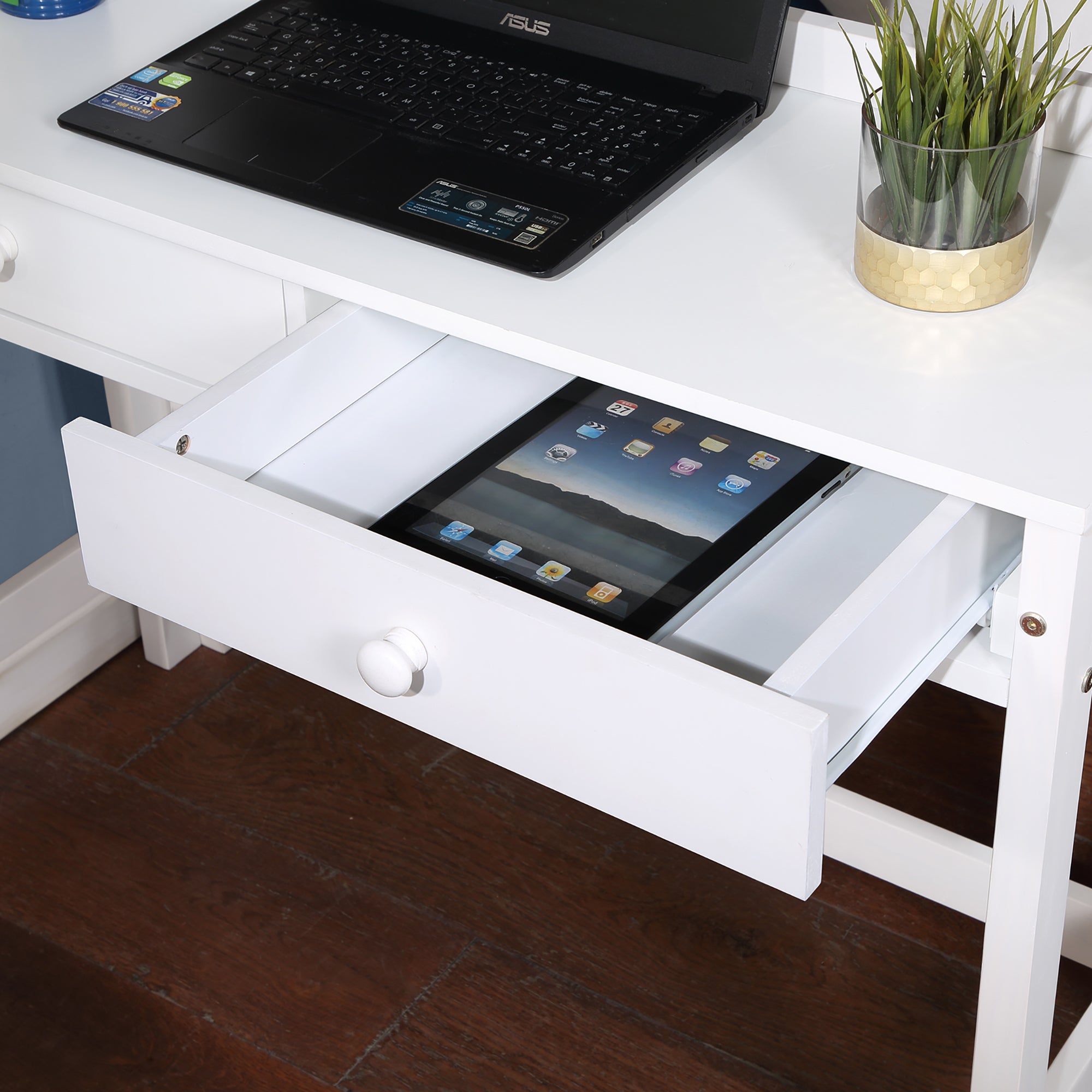 Twin Size Loft Bed with Closet and Desk and Extra Bottom Twin Bed- White_11