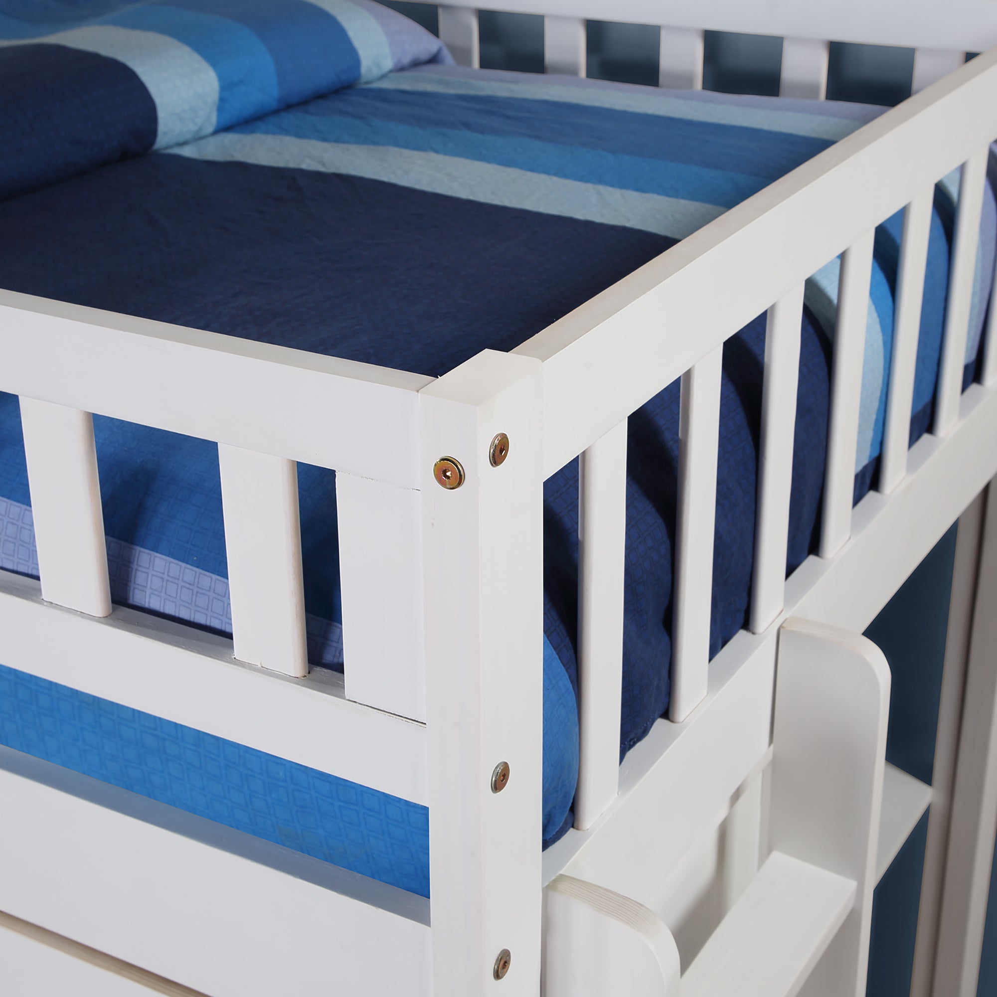 Twin Size Loft Bed with Closet and Desk and Extra Bottom Twin Bed- White_7
