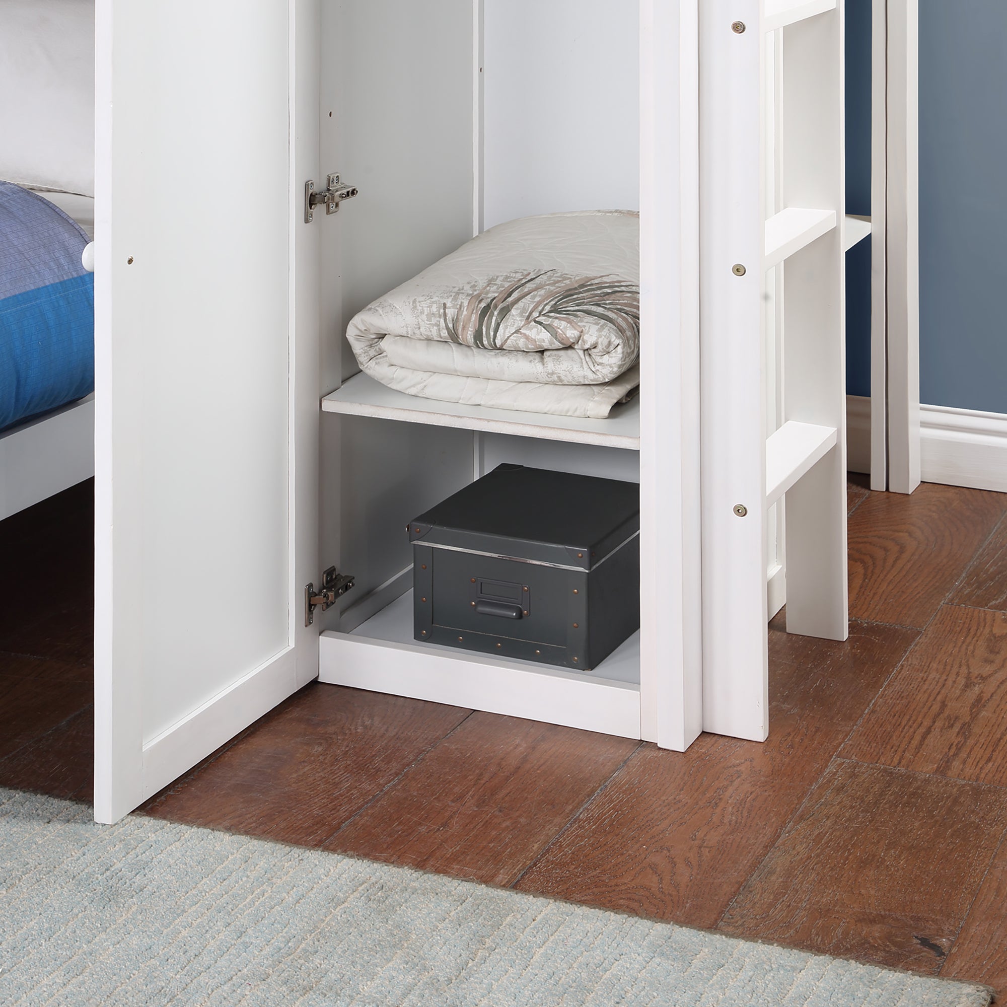 Twin Size Loft Bed with Closet and Desk and Extra Bottom Twin Bed- White_10