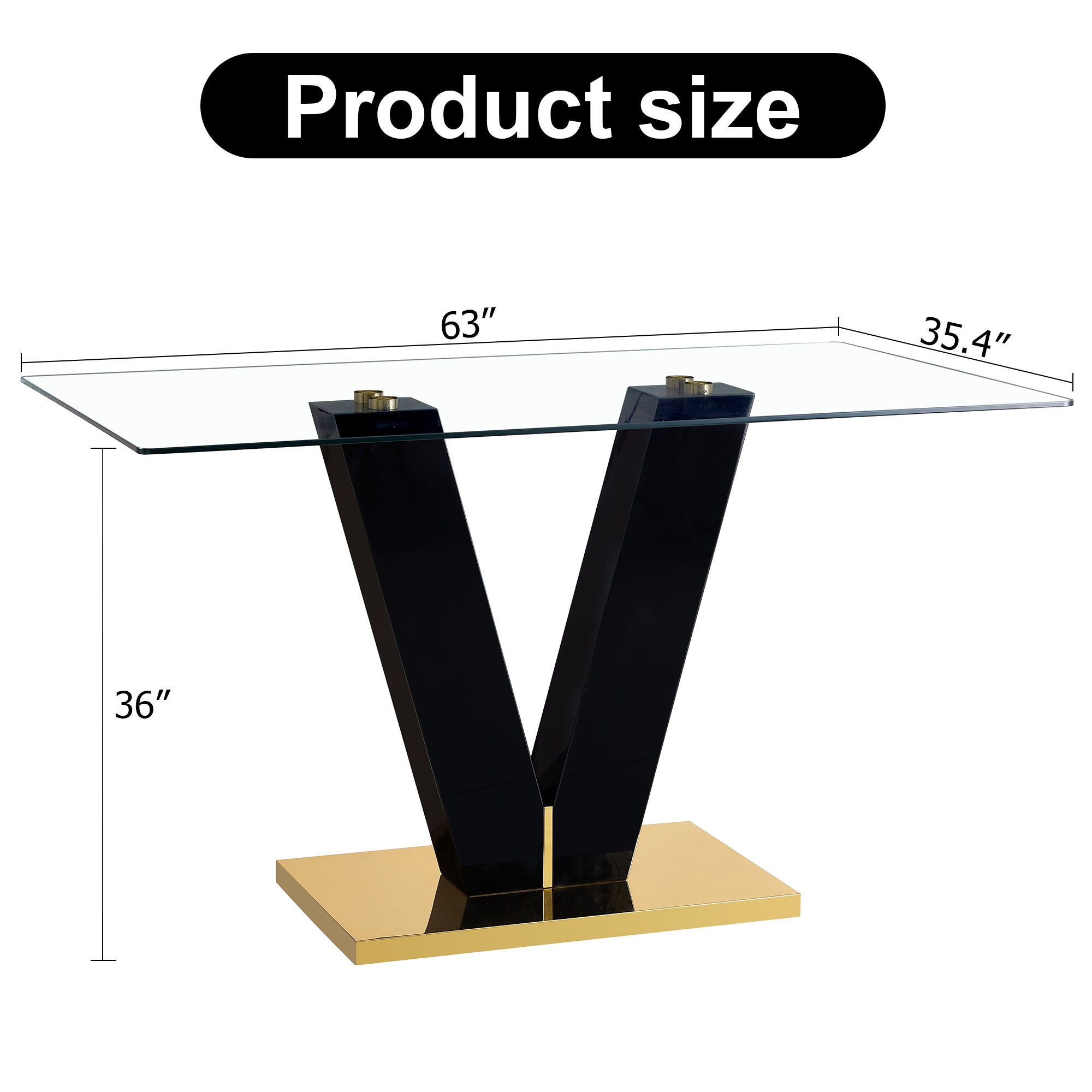 6-8 Seater Modern Minimalist 0.4" Tempered Glass Tabletop and V-Shaped Slab Legs_19