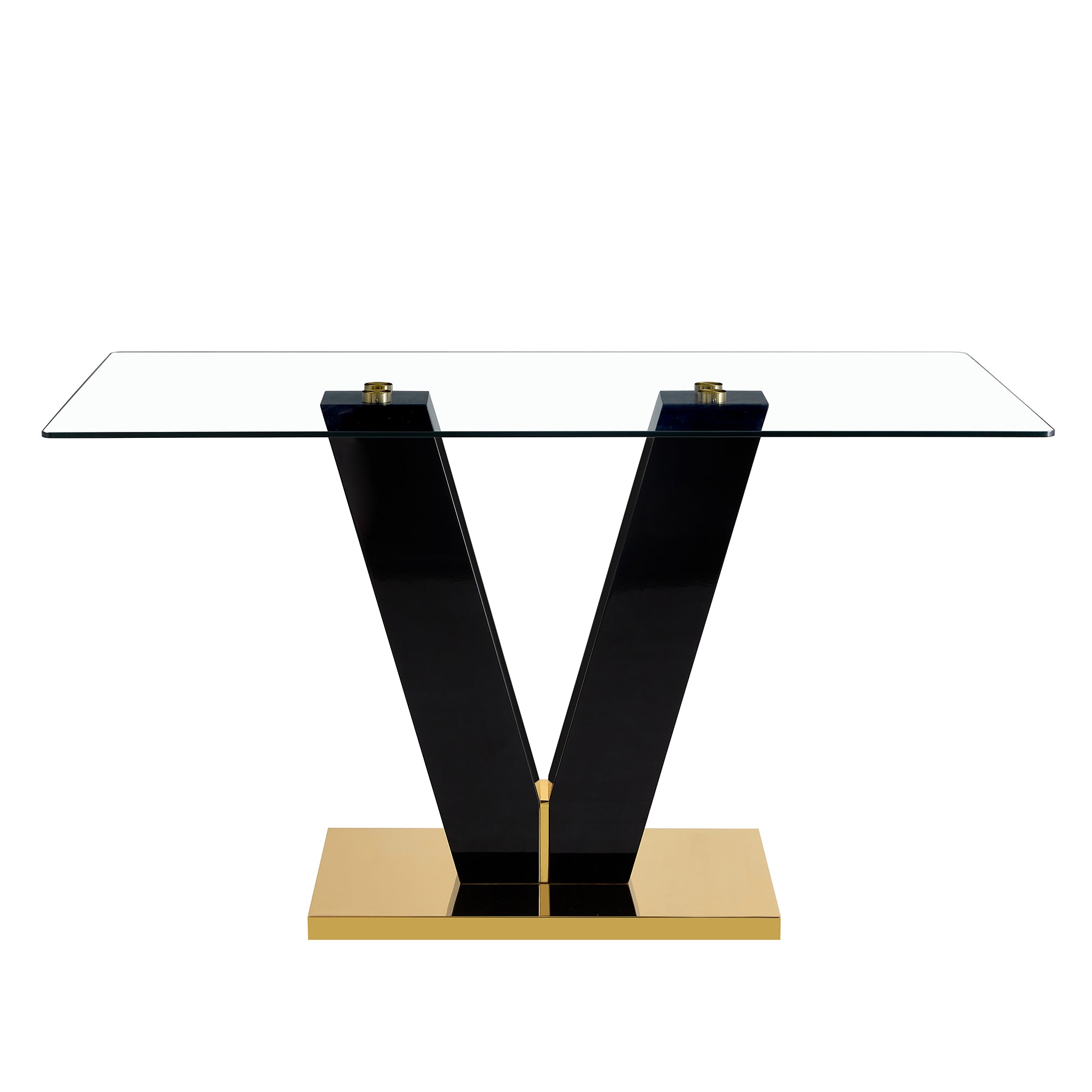 6-8 Seater Modern Minimalist 0.4" Tempered Glass Tabletop and V-Shaped Slab Legs_14