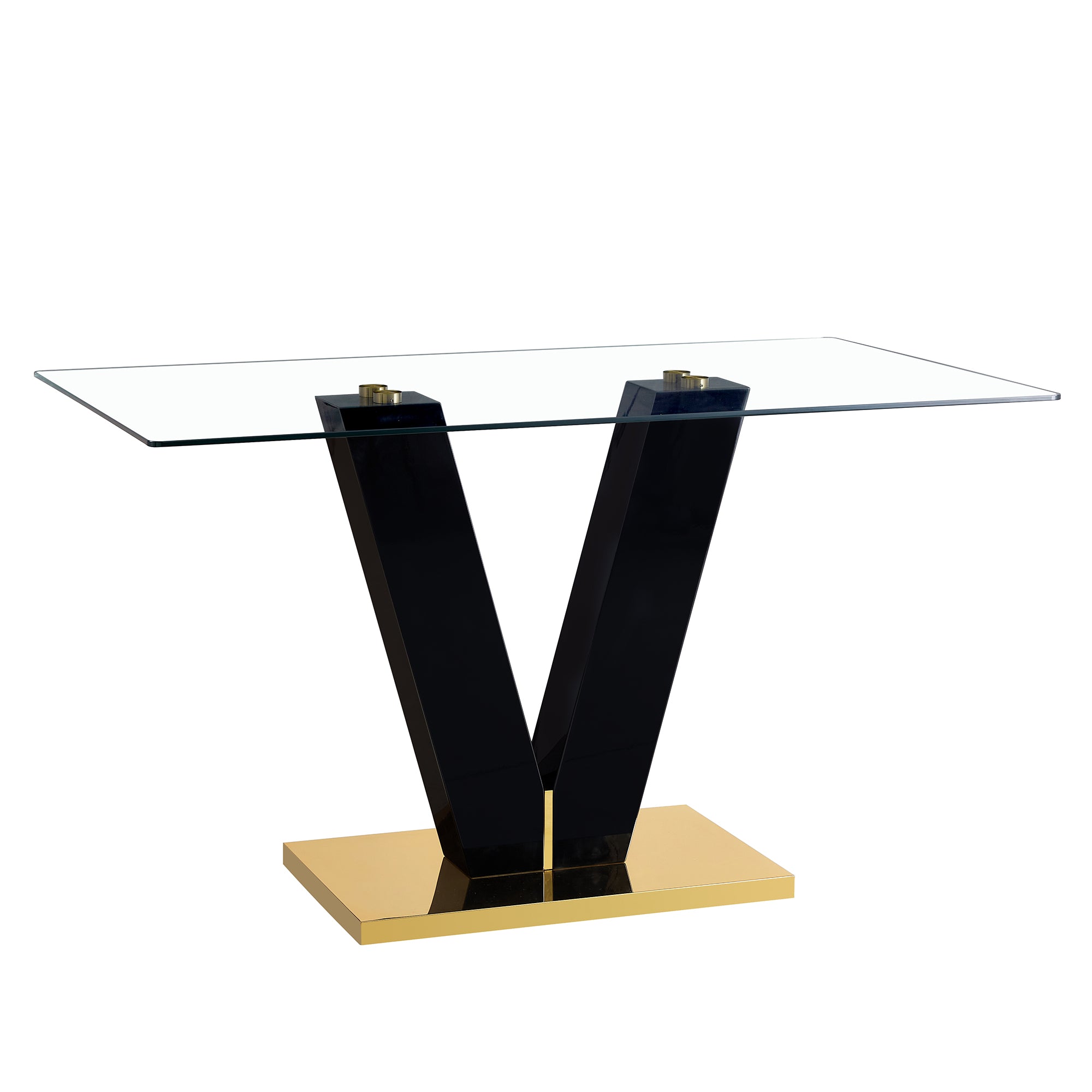 6-8 Seater Modern Minimalist 0.4" Tempered Glass Tabletop and V-Shaped Slab Legs_13