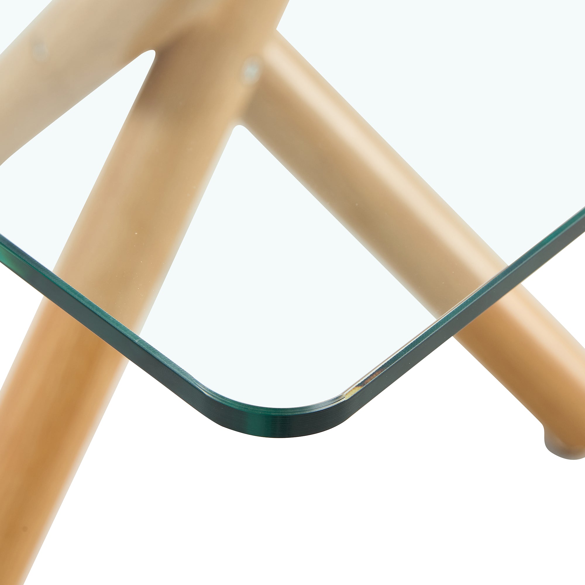 6-8 Seater Modern Kitchen Dining Table Rectangular Transparent Table Top with Wooden Metal Leg_15