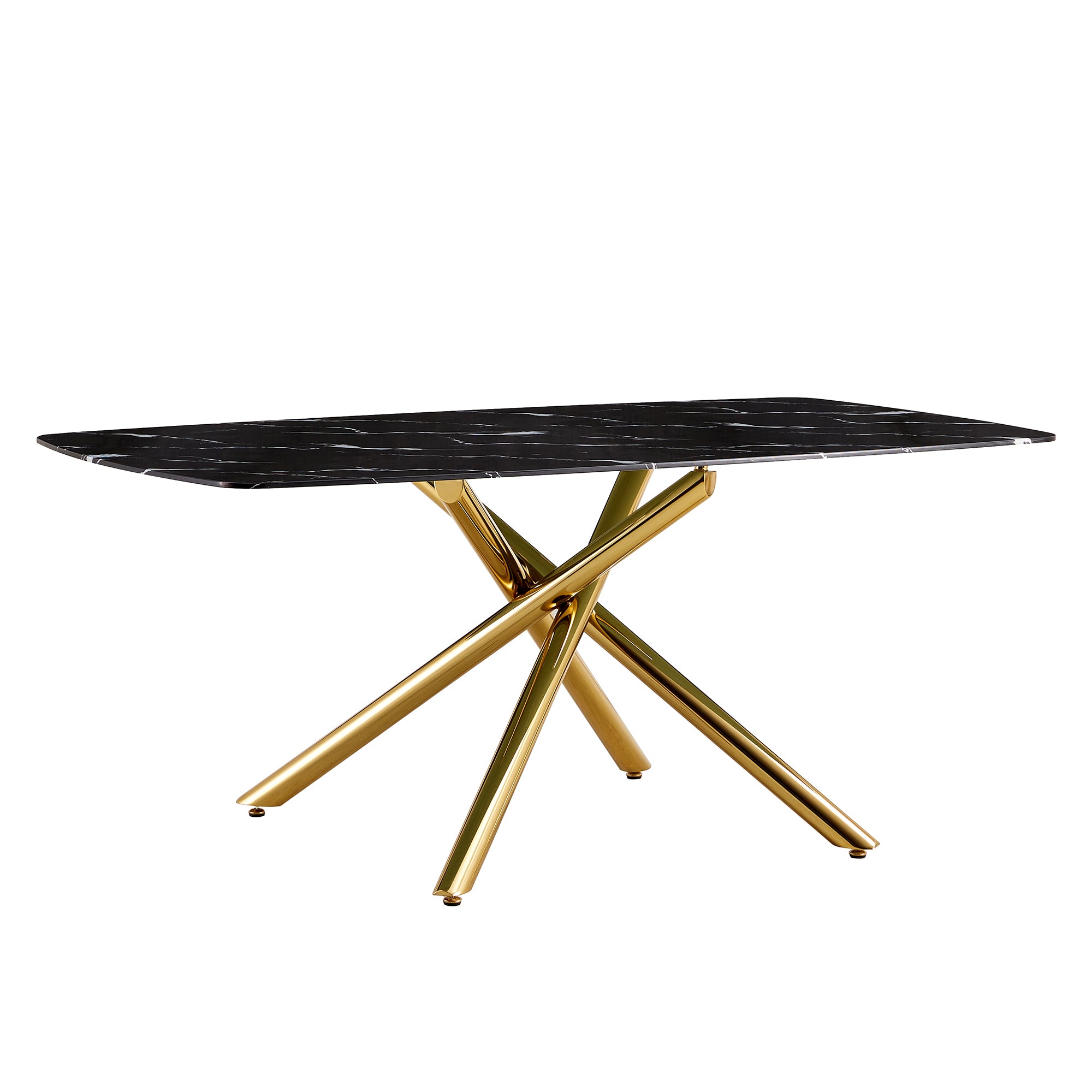 Large modern minimalist rectangular dining table with 0.39 "imitation marble black tabletop and golden metal legs, for Kitchen Dining Living Meeting Room Banquet hall 1537_25