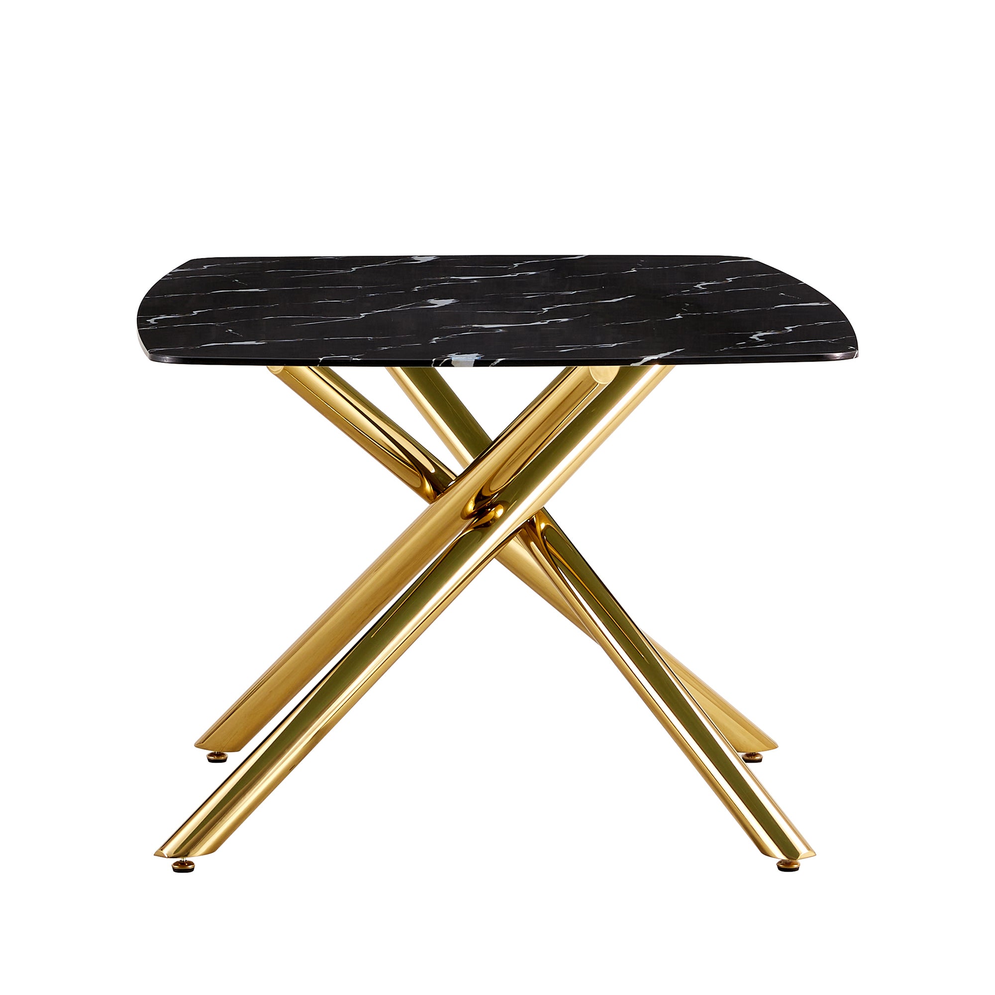 Large modern minimalist rectangular dining table with 0.39 "imitation marble black tabletop and golden metal legs, for Kitchen Dining Living Meeting Room Banquet hall 1537_24