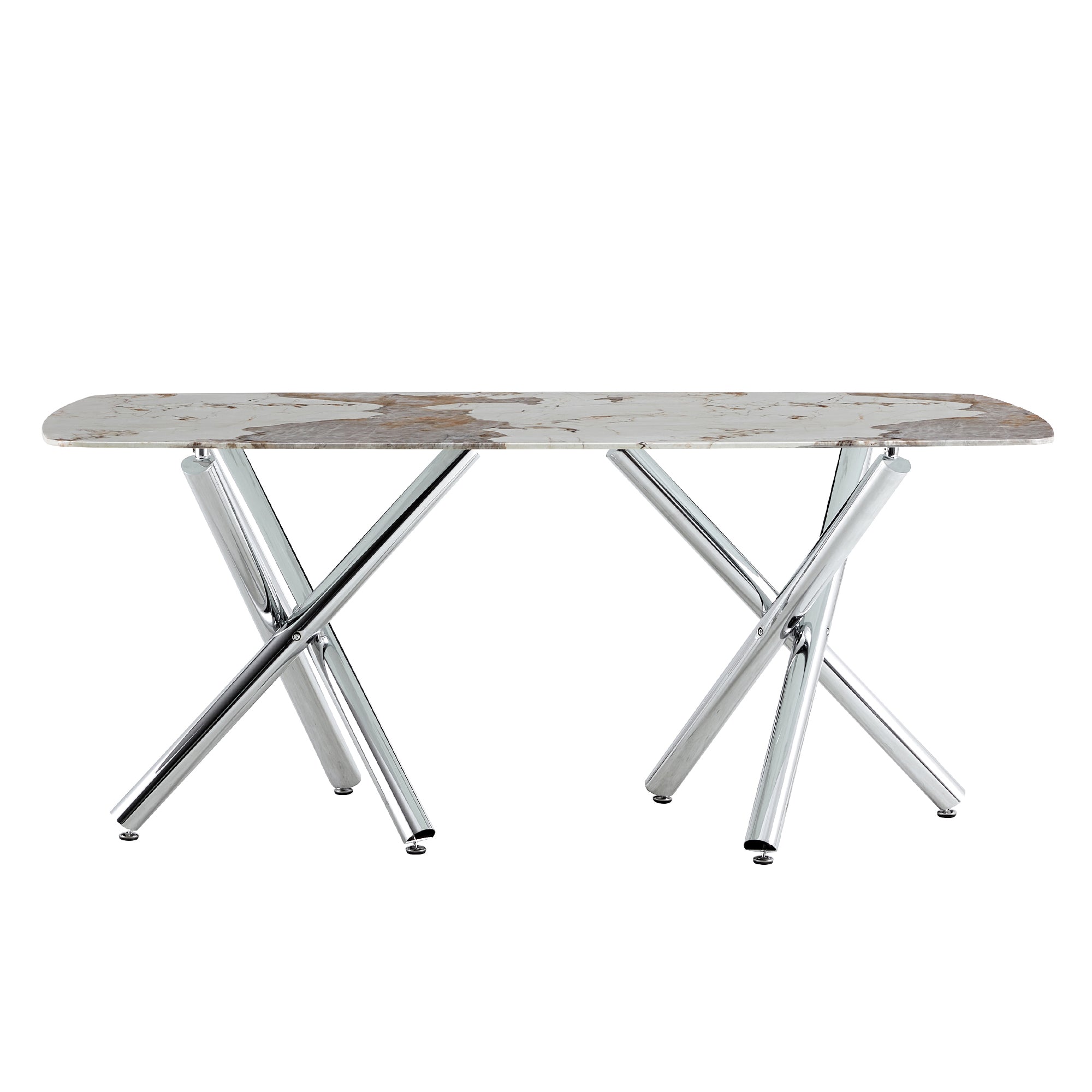 6-8 Seater Modern Kitchen Dining Table Rectangular White Marble Table Top with Silver Metal Legs_25