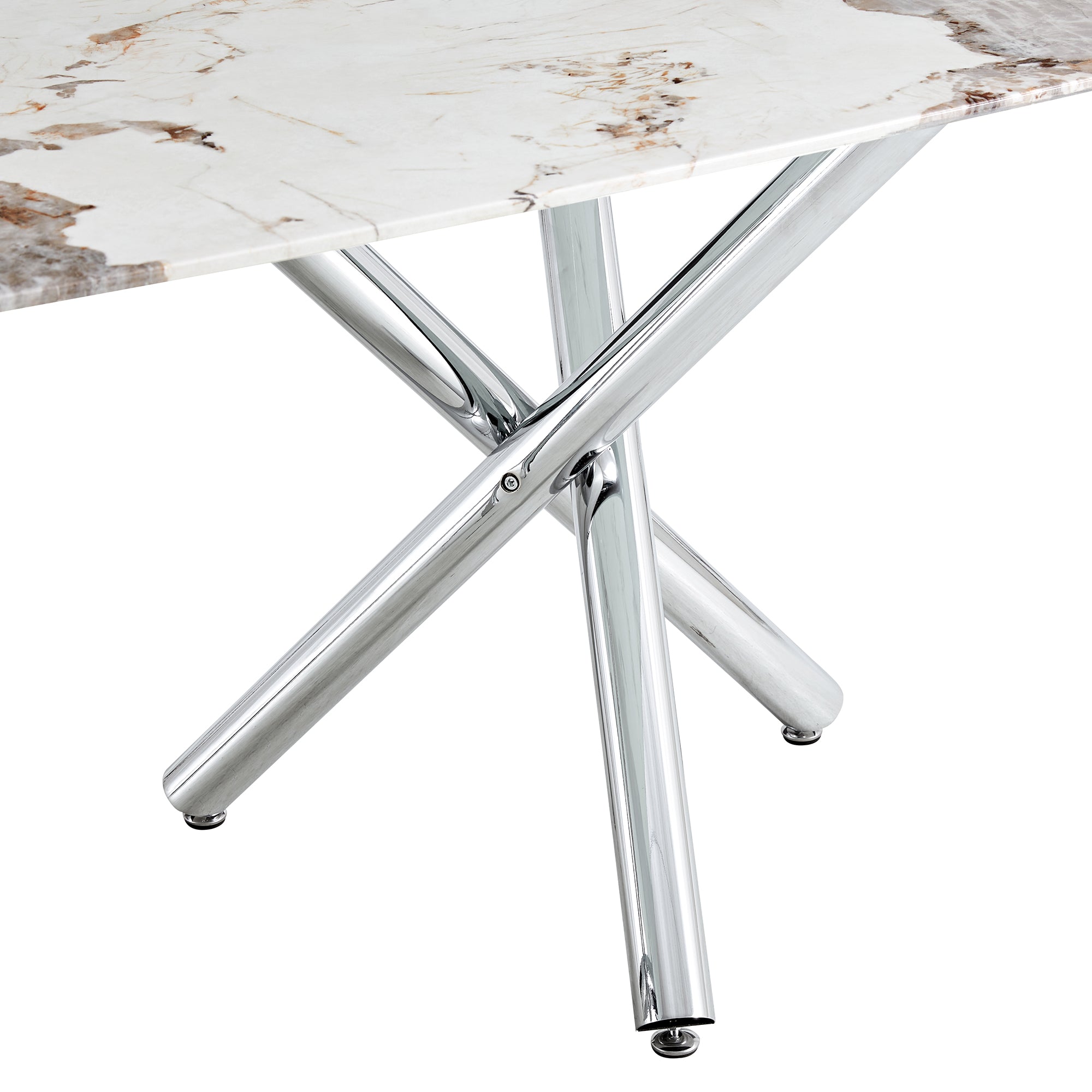6-8 Seater Modern Kitchen Dining Table Rectangular White Marble Table Top with Silver Metal Legs_20