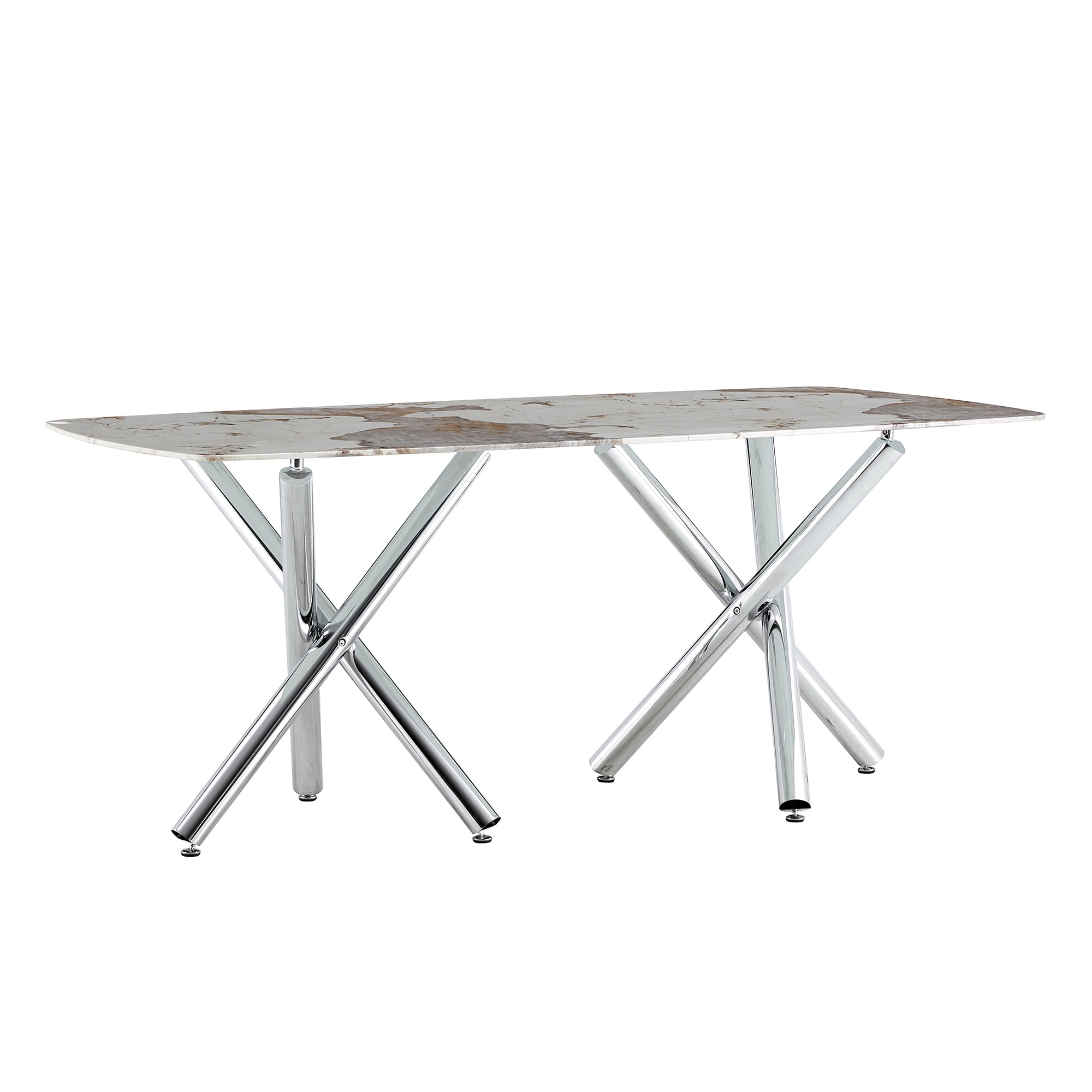 6-8 Seater Modern Kitchen Dining Table Rectangular White Marble Table Top with Silver Metal Legs_24