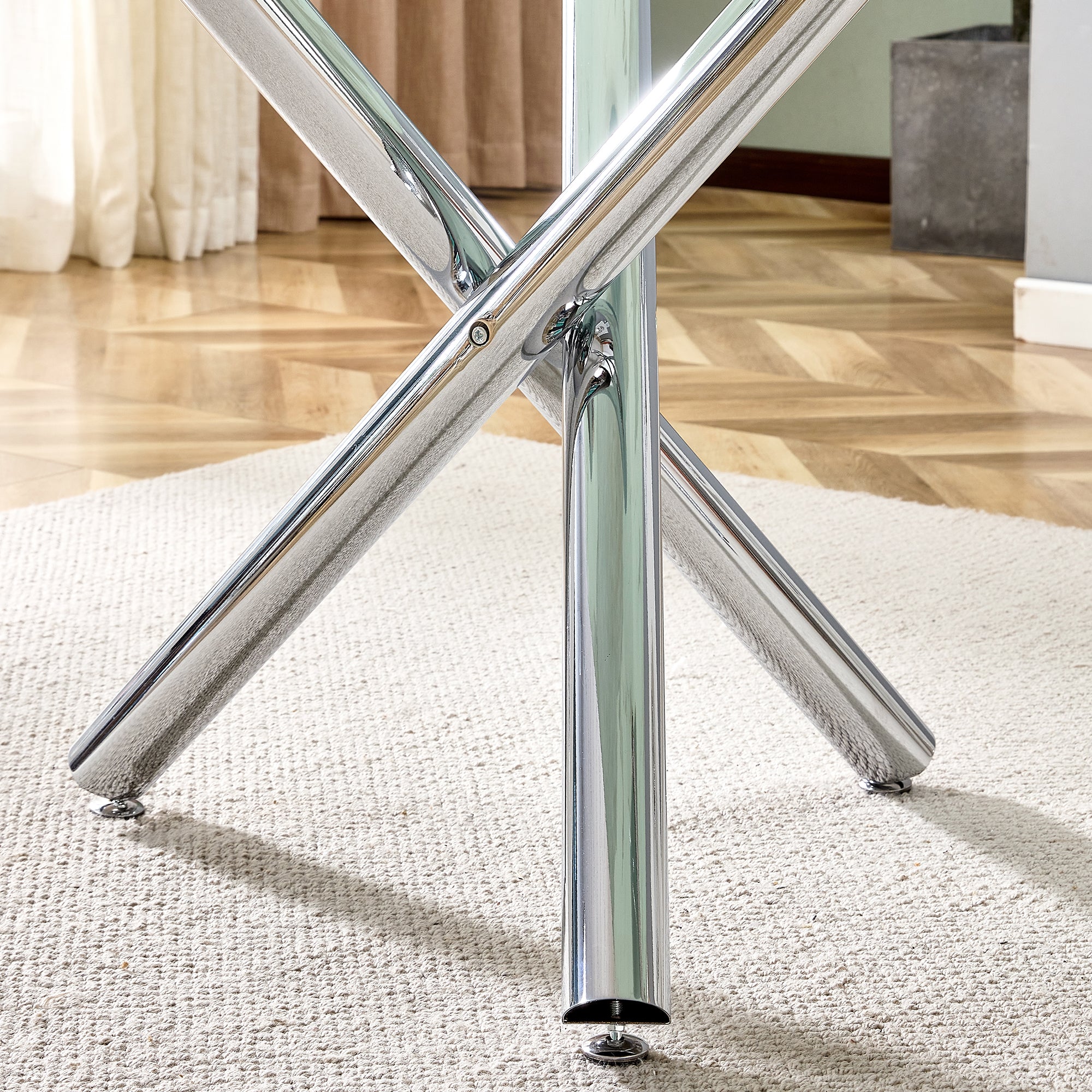 6-8 Seater Modern Kitchen Dining Table Rectangular White Marble Table Top with Silver Metal Legs_16