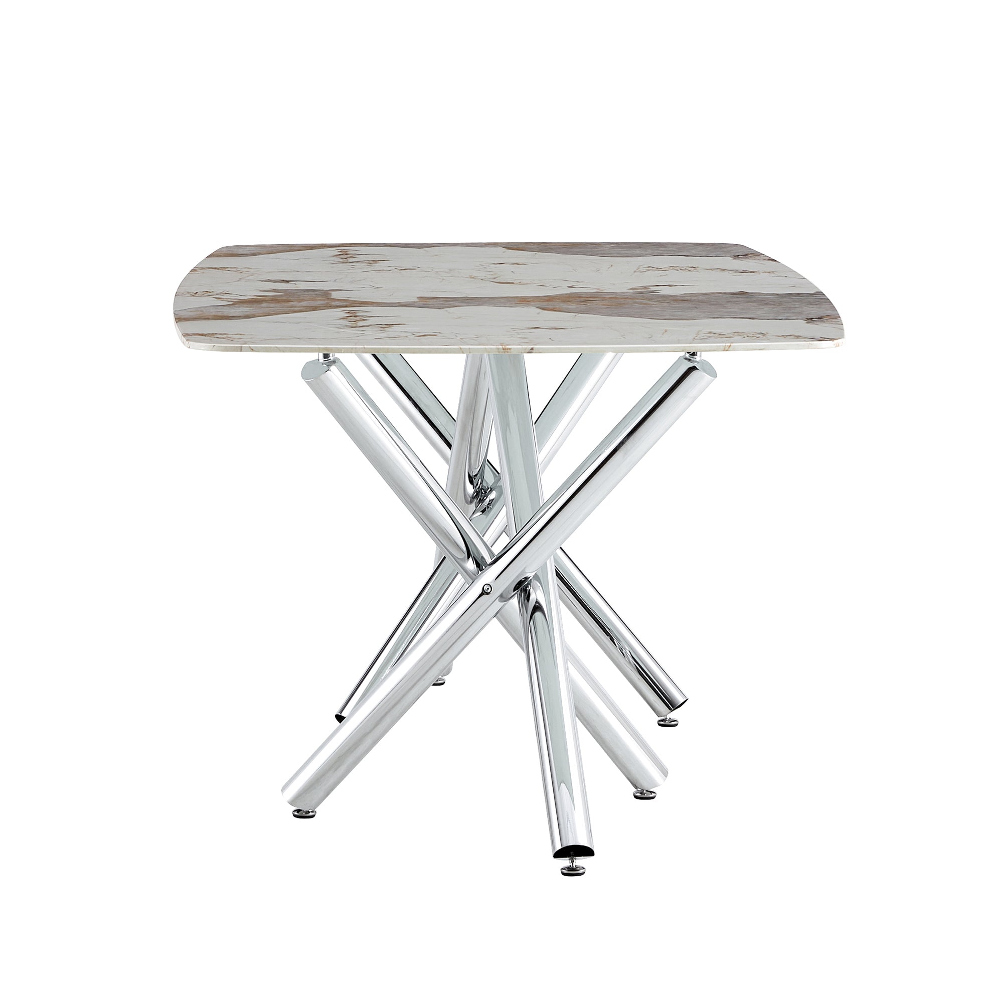6-8 Seater Modern Kitchen Dining Table Rectangular White Marble Table Top with Silver Metal Legs_22