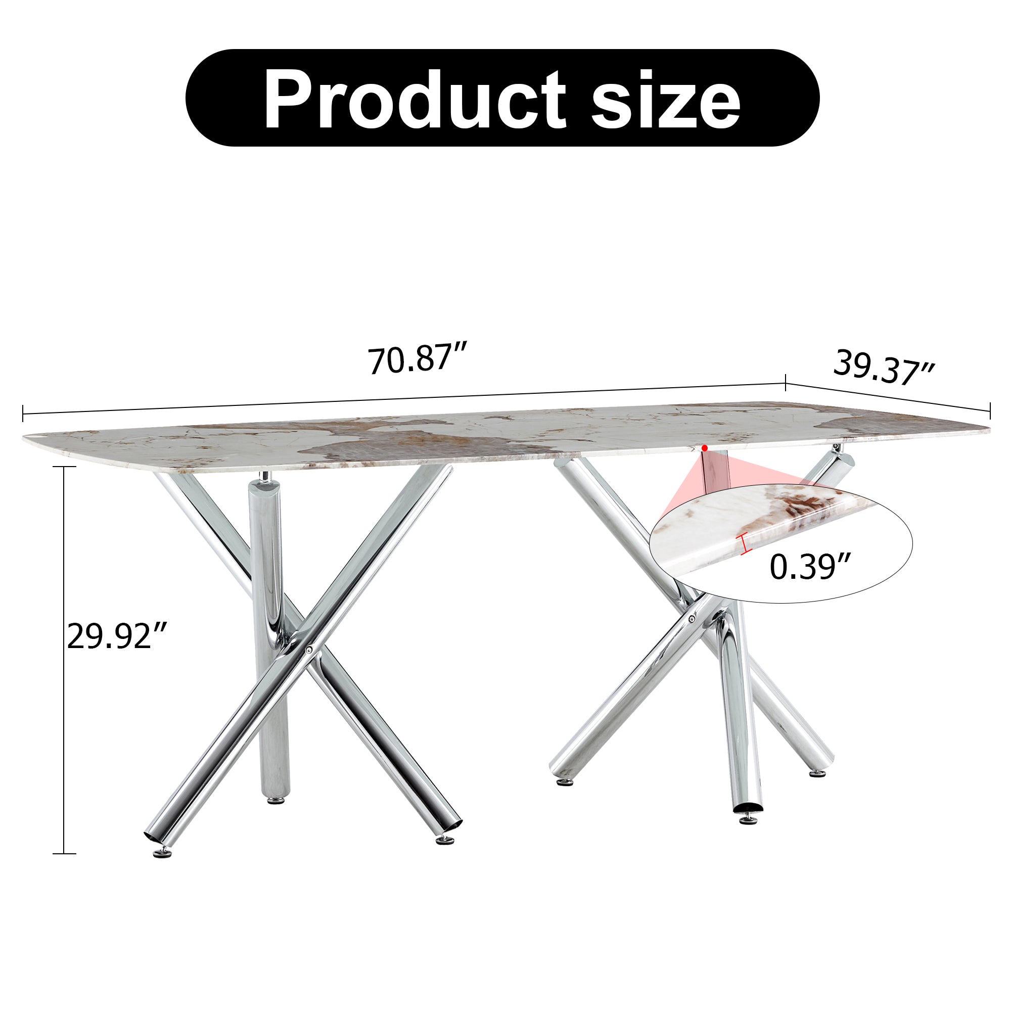 6-8 Seater Modern Kitchen Dining Table Rectangular White Marble Table Top with Silver Metal Legs_14