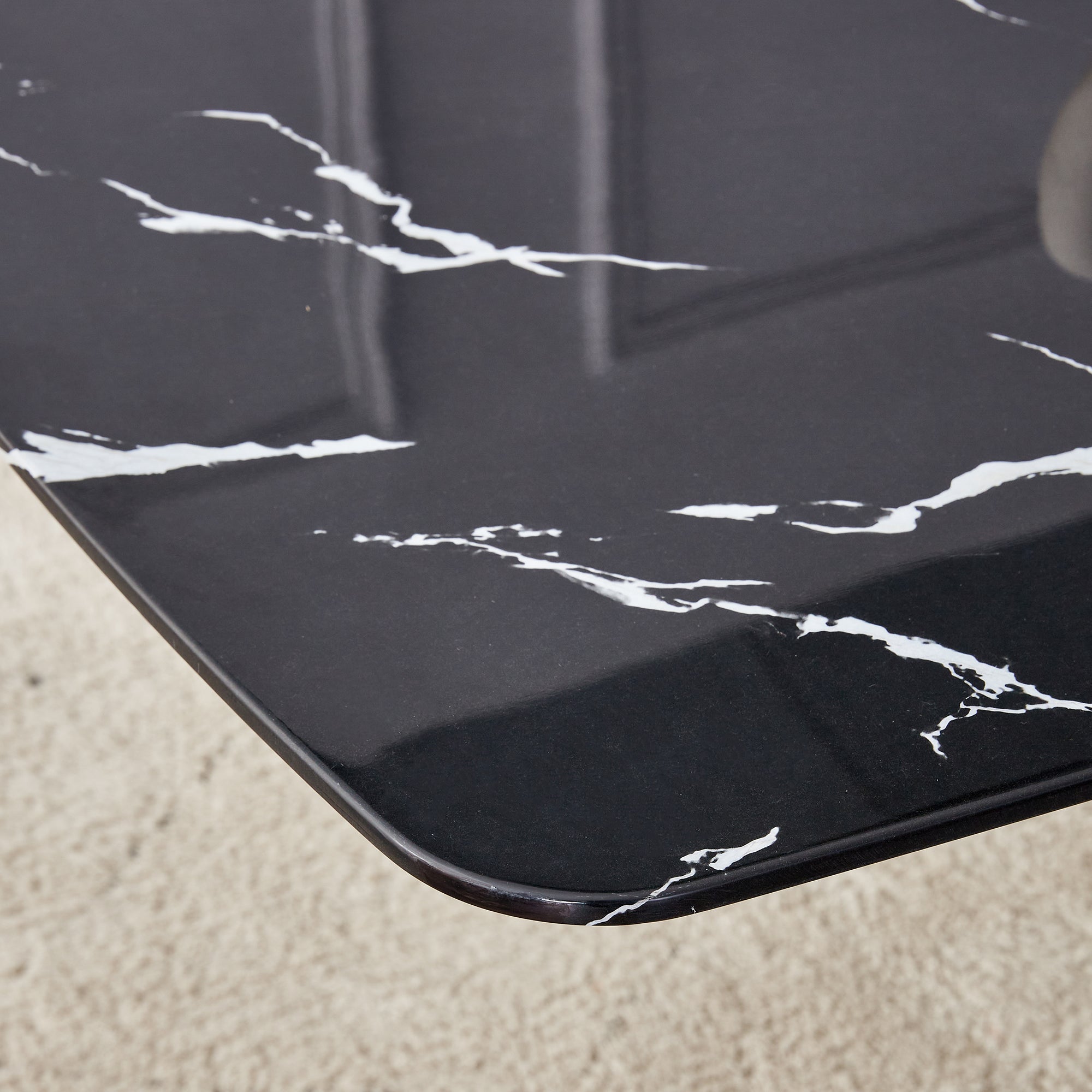 6-8 Seater Modern Kitchen Dining Table Rectangular Black Marble Table Top with Single Gold Metal Leg_11