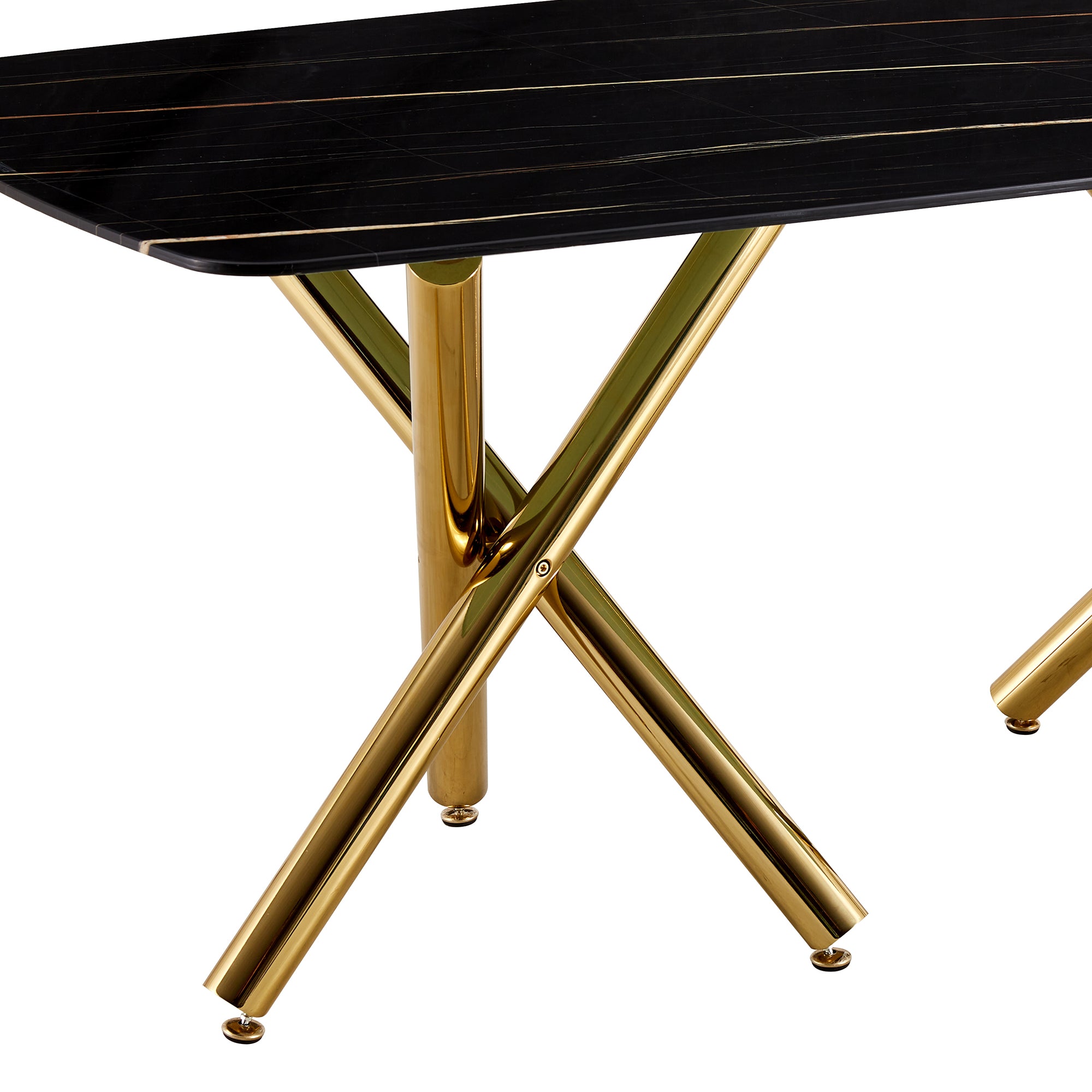 6-8 Seater Modern Kitchen Dining Table Rectangular Black Marble Table Top with Gold Metal Legs_23
