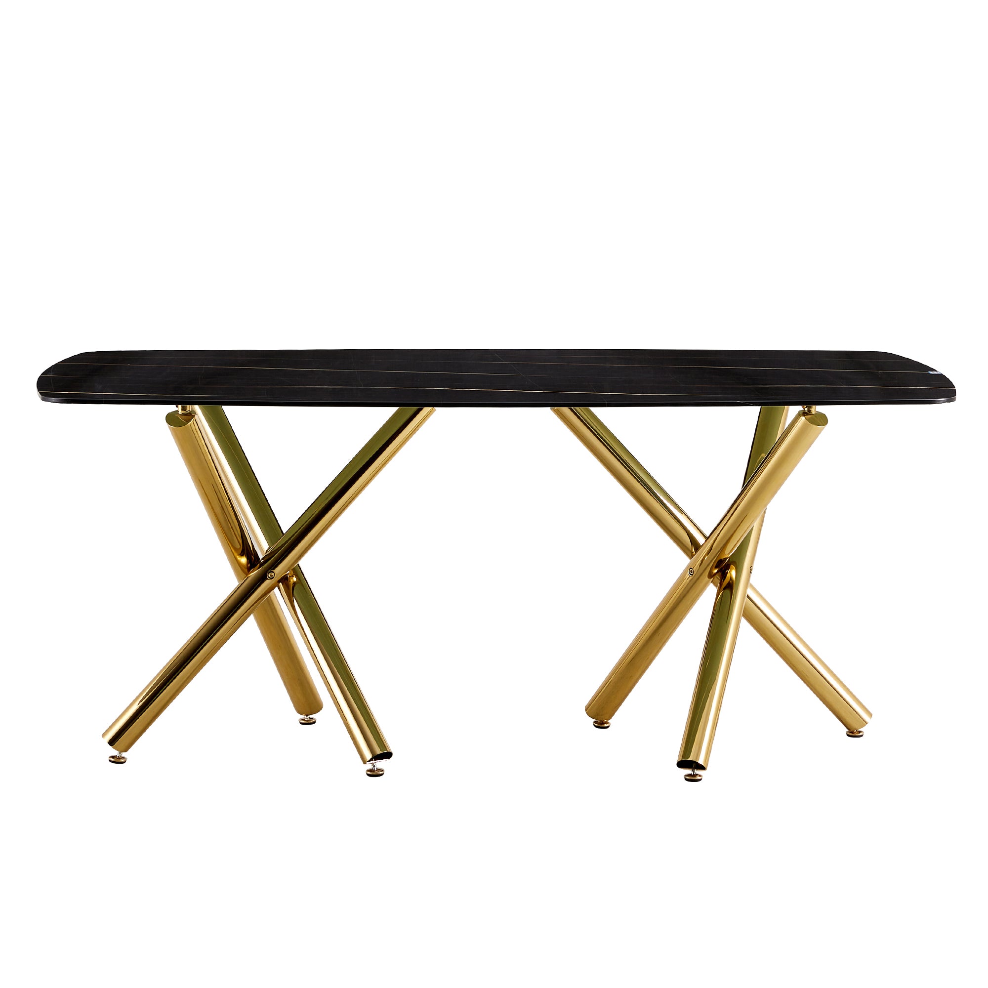 6-8 Seater Modern Kitchen Dining Table Rectangular Black Marble Table Top with Gold Metal Legs_26