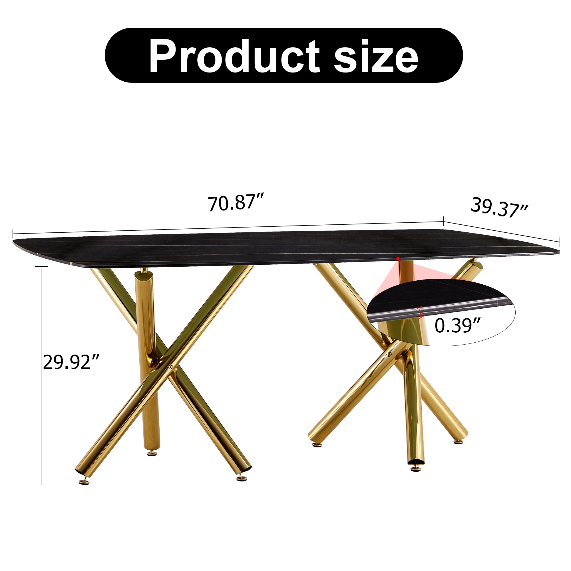 6-8 Seater Modern Kitchen Dining Table Rectangular Black Marble Table Top with Gold Metal Legs_14