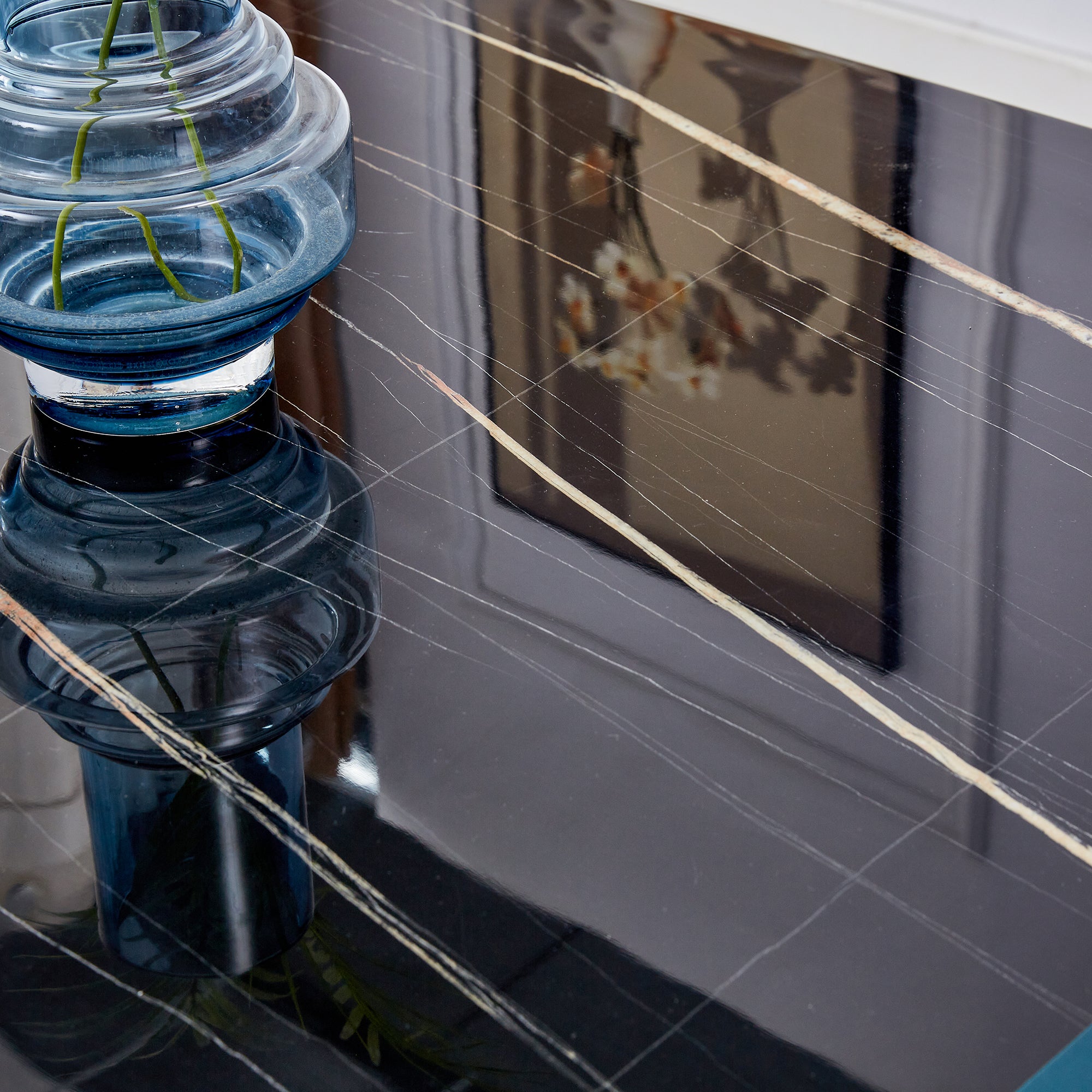 6-8 Seater Modern Kitchen Dining Table Rectangular Black Marble Table Top with Gold Metal Legs_15