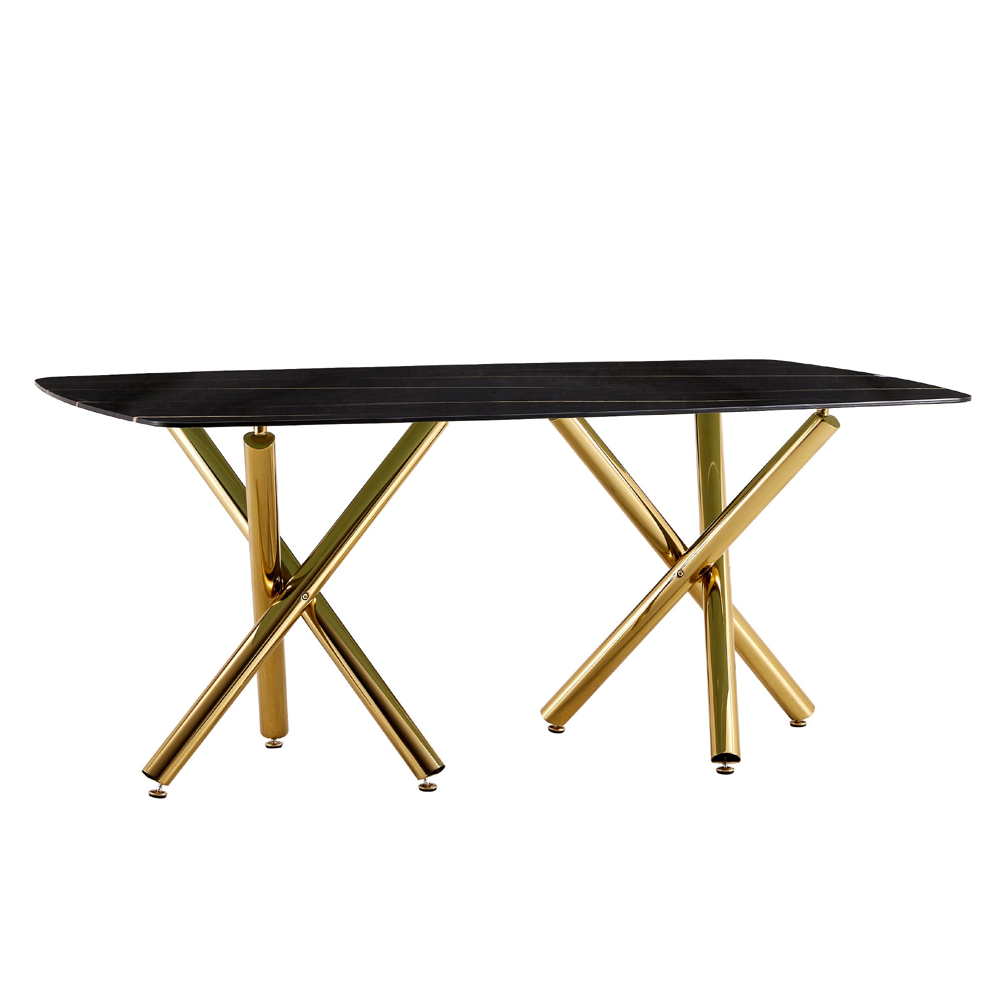 6-8 Seater Modern Kitchen Dining Table Rectangular Black Marble Table Top with Gold Metal Legs_24