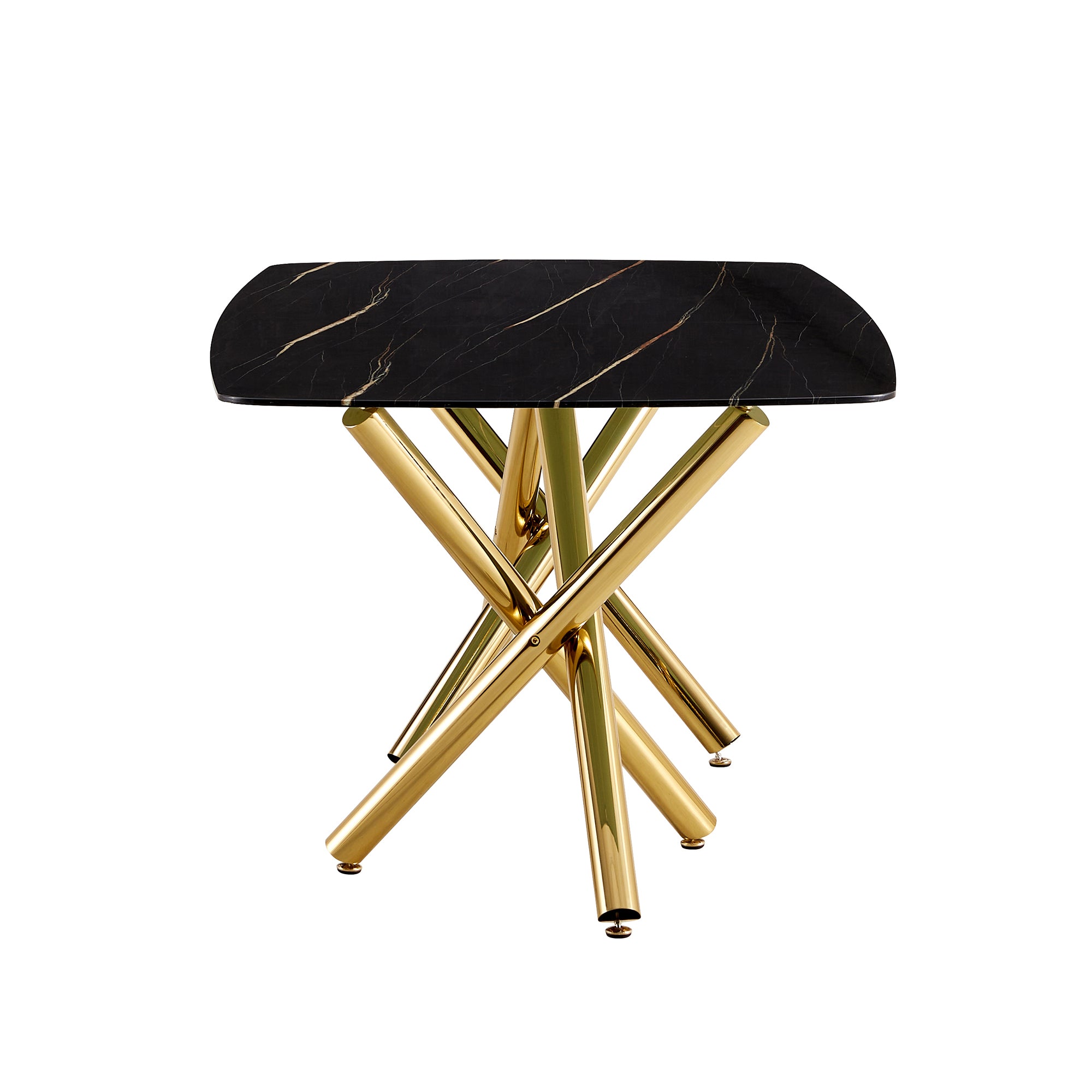 6-8 Seater Modern Kitchen Dining Table Rectangular Black Marble Table Top with Gold Metal Legs_25