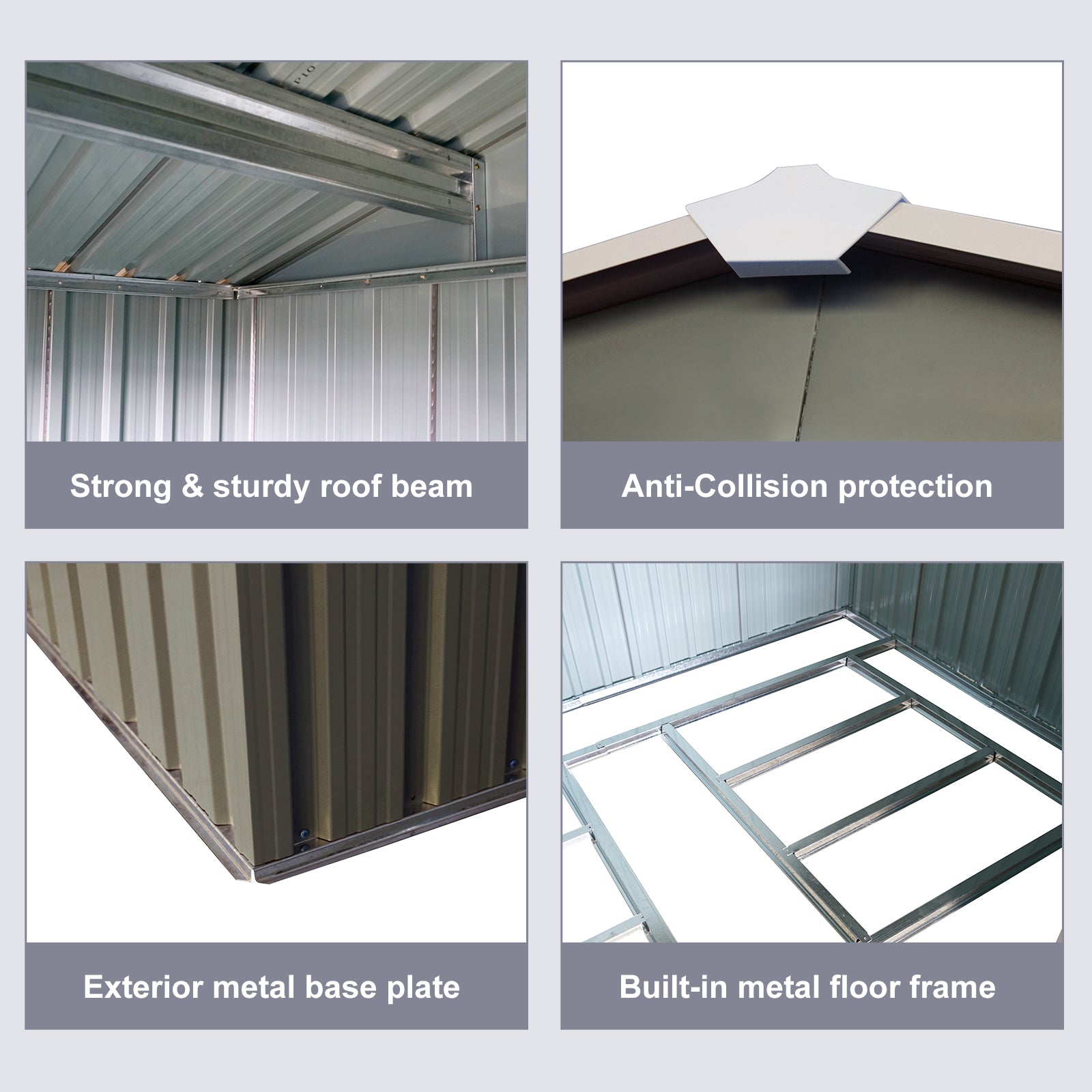 8x10ft Strong and Sturdy Outdoor Metal Storage Shed with Metal Floor Frame-Gray_6