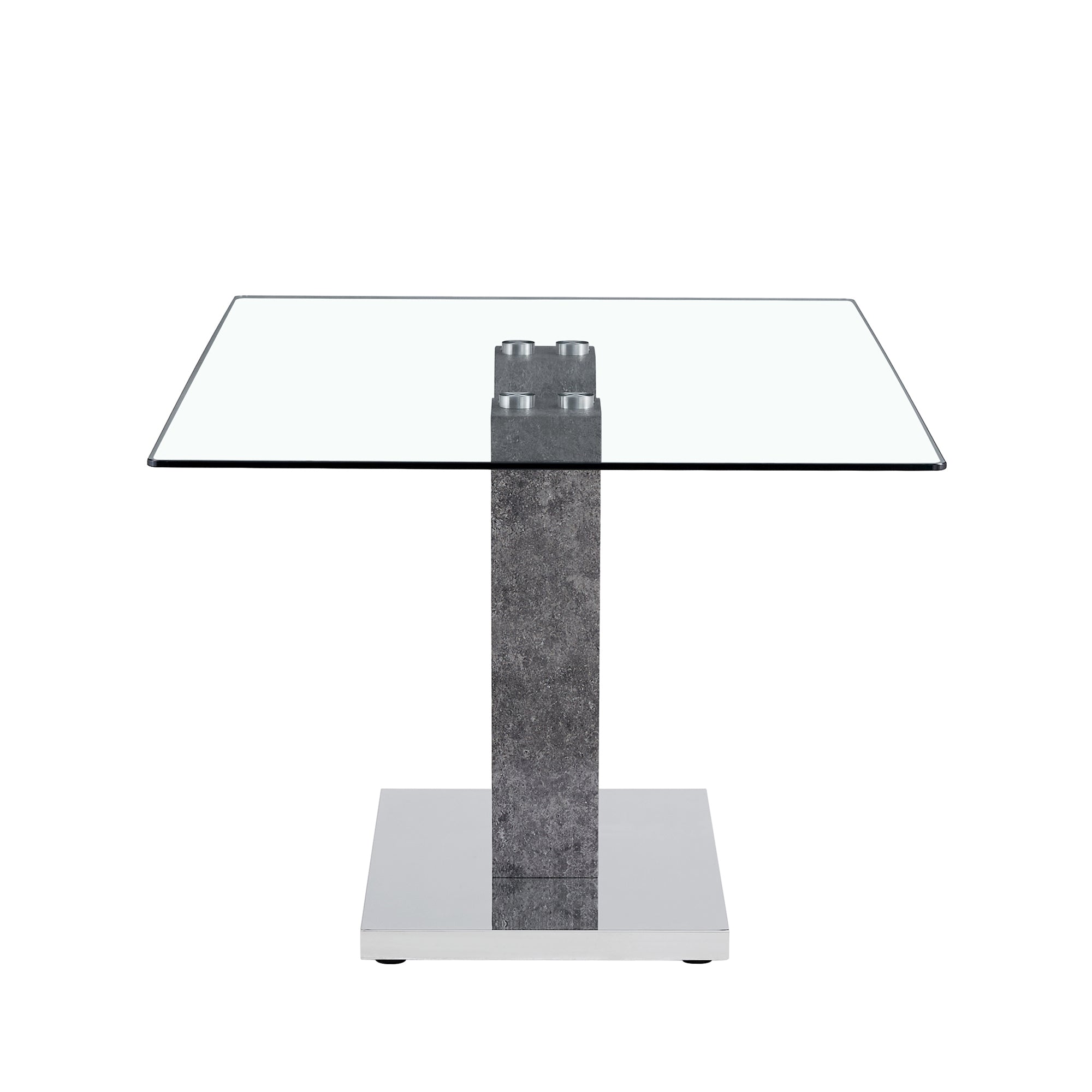6-8 Seater Modern Minimalist 0.4" Tempered Glass Tabletop and V-Shaped Slab Legs- Grey, Silver_19