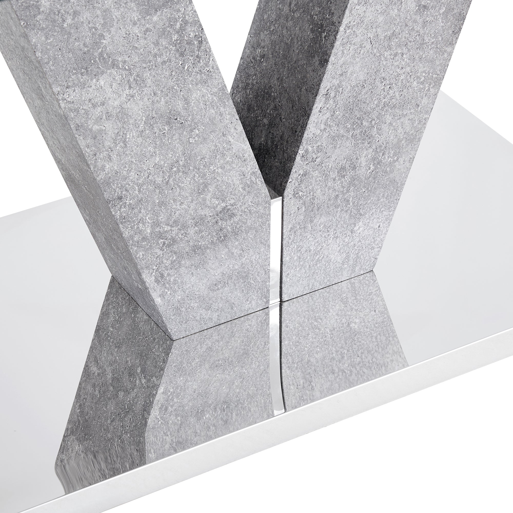 6-8 Seater Modern Minimalist 0.4" Tempered Glass Tabletop and V-Shaped Slab Legs- Grey, Silver_15