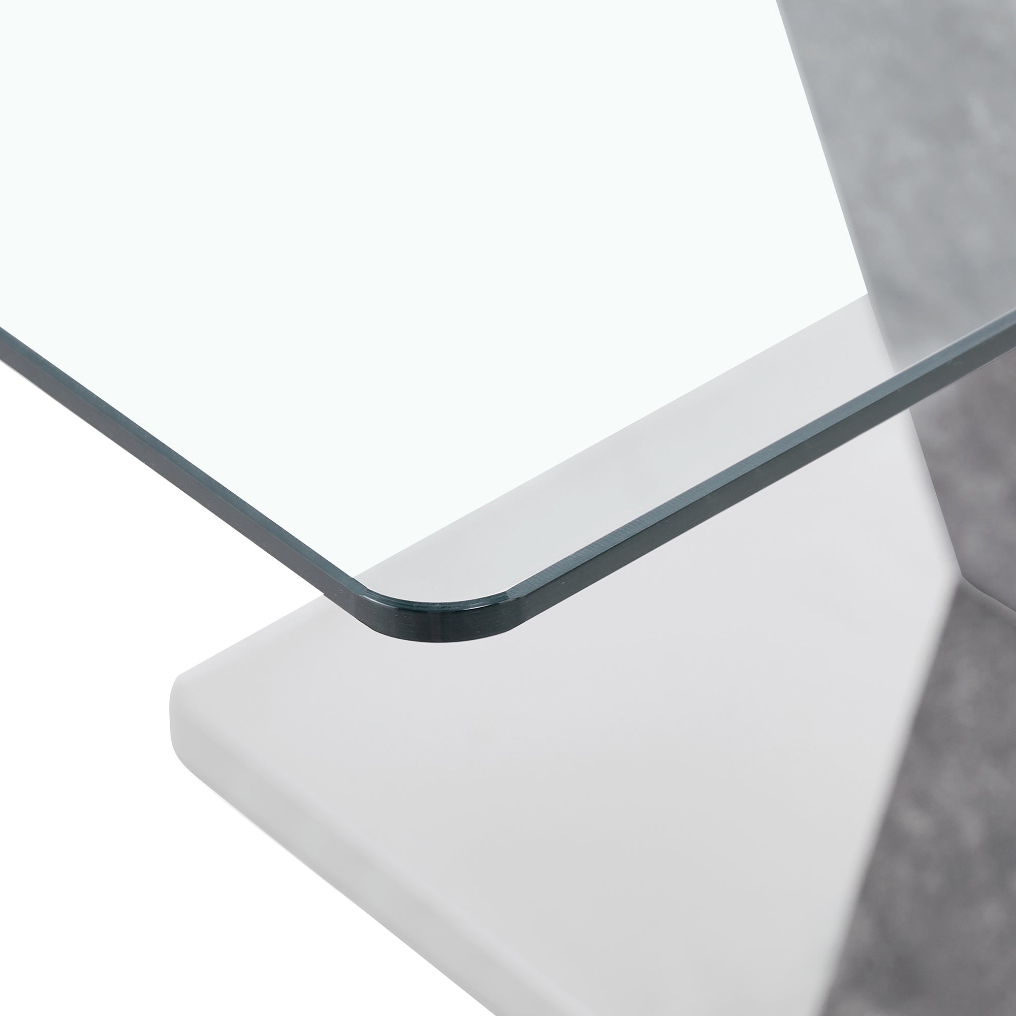 6-8 Seater Modern Minimalist 0.4" Tempered Glass Tabletop and V-Shaped Slab Legs- Grey, Silver_14