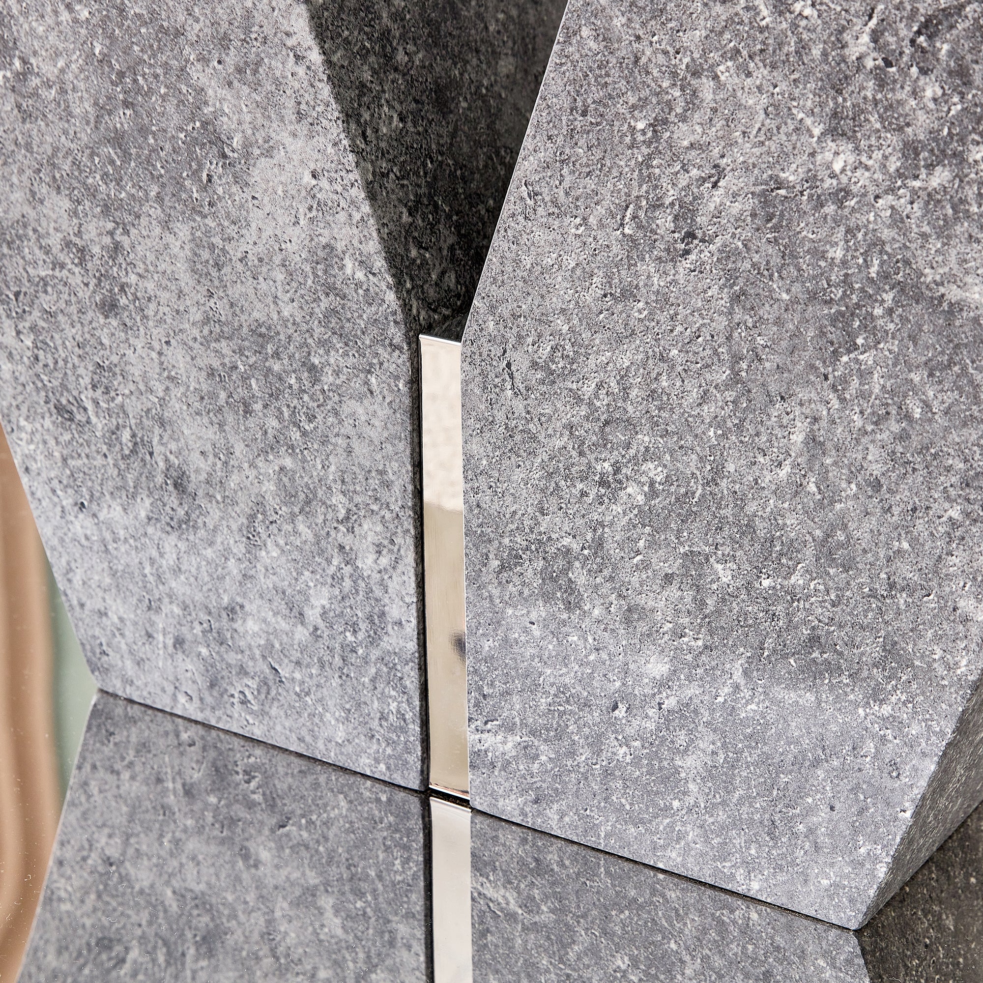 6-8 Seater Modern Minimalist 0.4" Tempered Glass Tabletop and V-Shaped Slab Legs- Grey, Silver_5