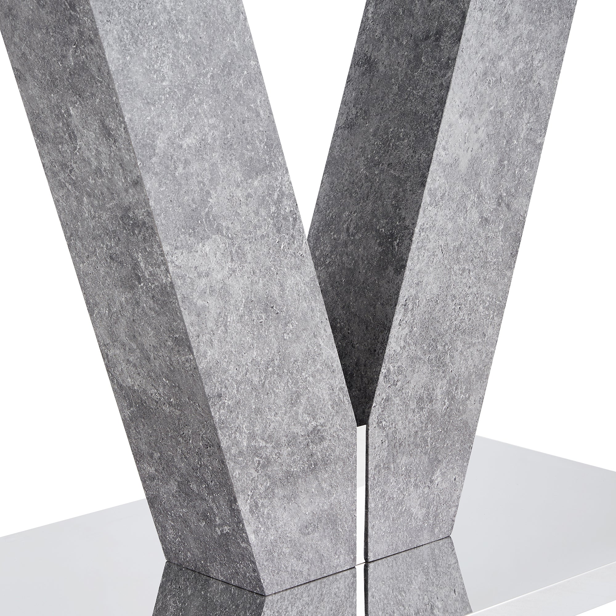 6-8 Seater Modern Minimalist 0.4" Tempered Glass Tabletop and V-Shaped Slab Legs- Grey, Silver_12