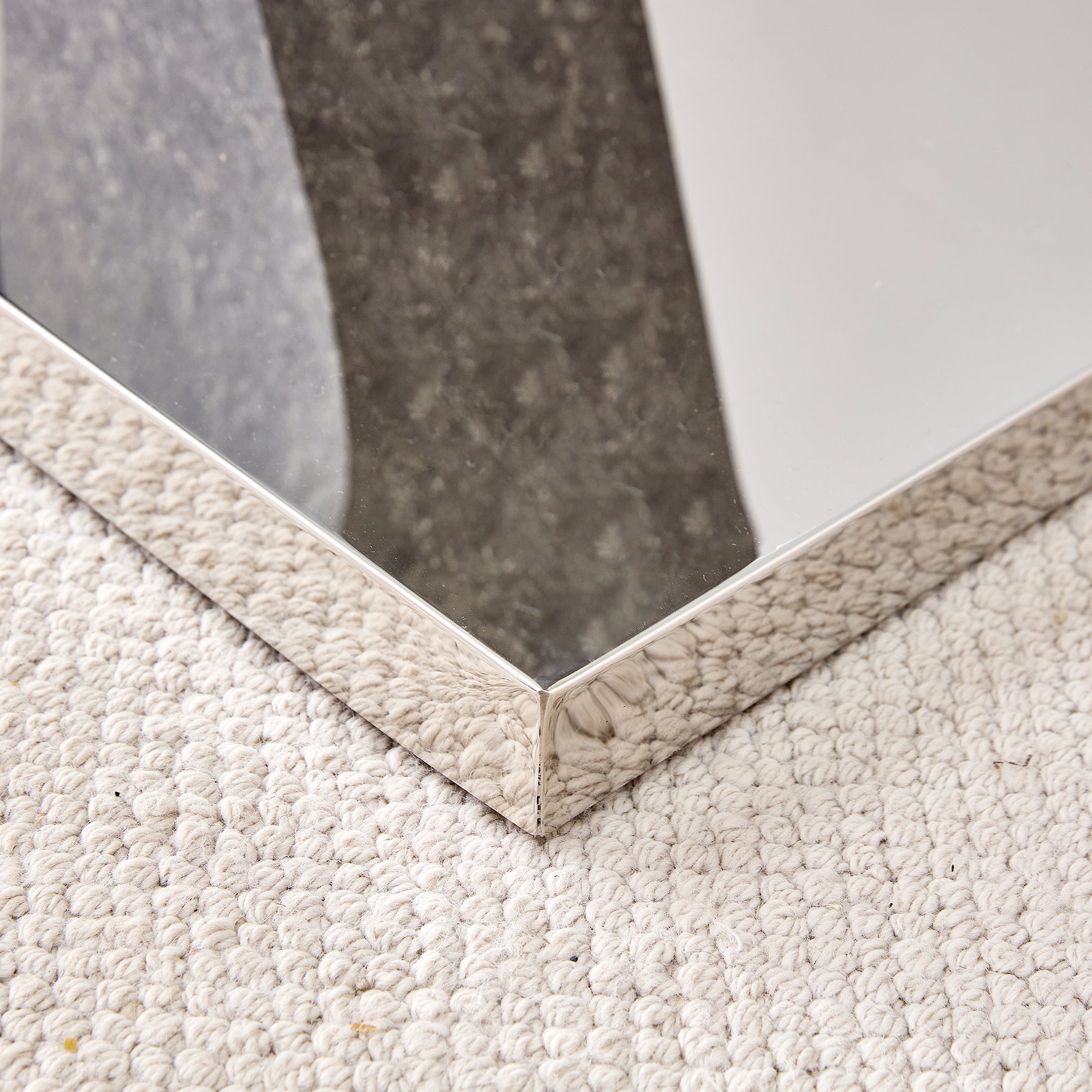 6-8 Seater Modern Minimalist 0.4" Tempered Glass Tabletop and V-Shaped Slab Legs- Grey, Silver_7