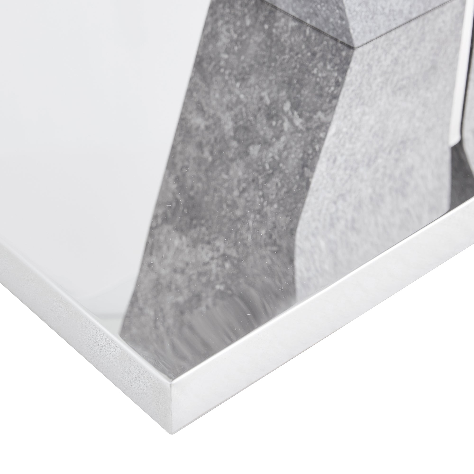 6-8 Seater Modern Minimalist 0.4" Tempered Glass Tabletop and V-Shaped Slab Legs- Grey, Silver_13