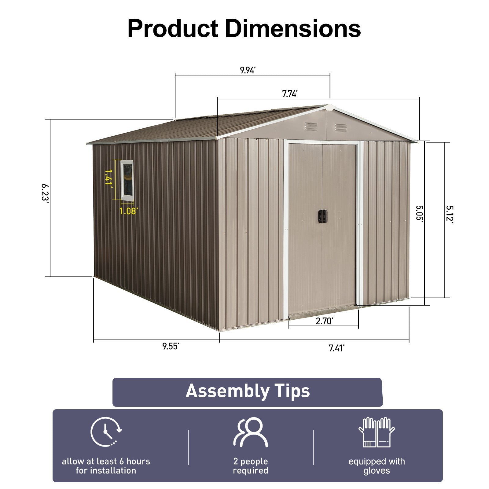 10ft x 8ft Strong and Sturdy Outdoor Metal Storage Shed with Ventilation Window- Grey_2