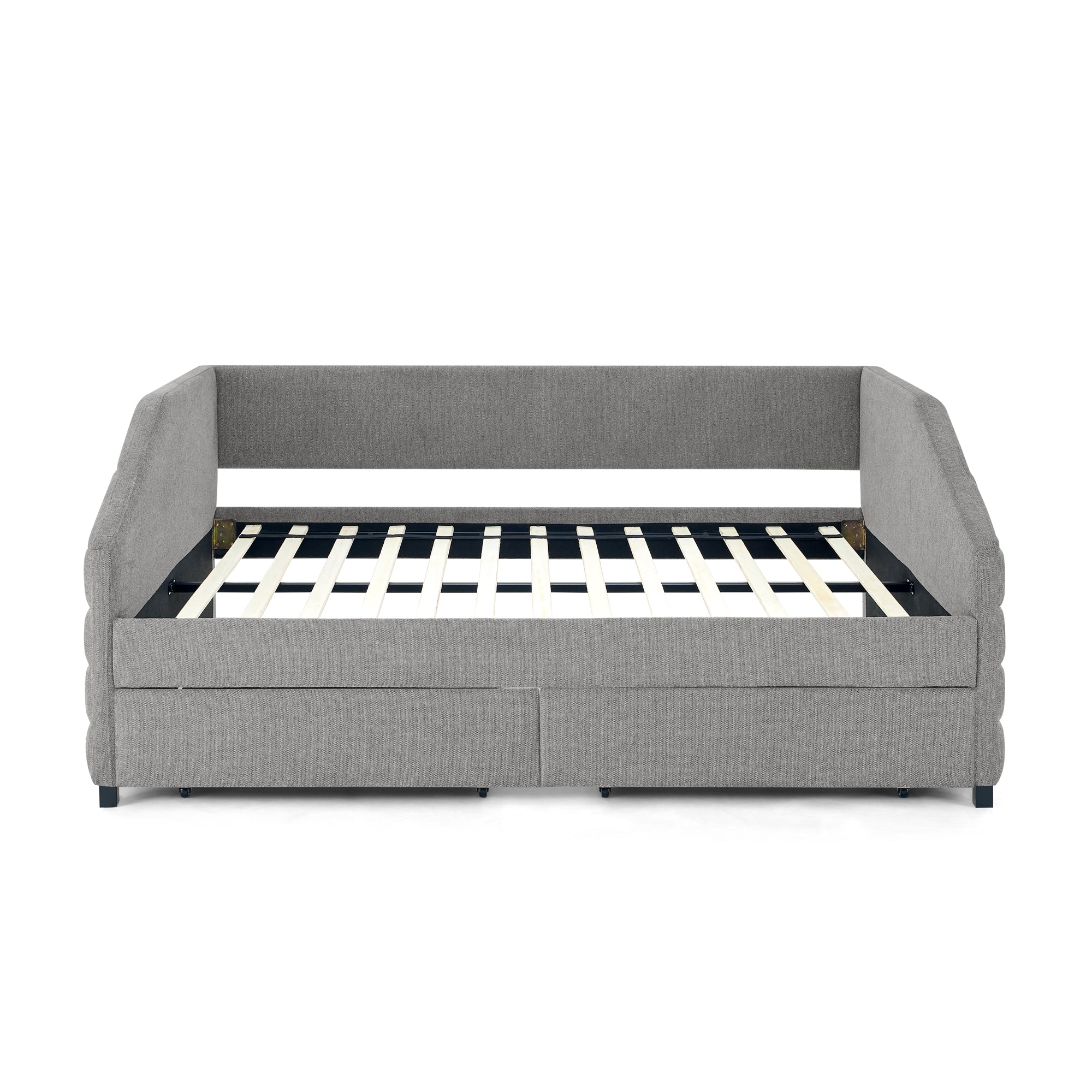 Full Size Daybed with Two Drawers Trundle Upholstered Tufted Sofa Bed- Grey_10