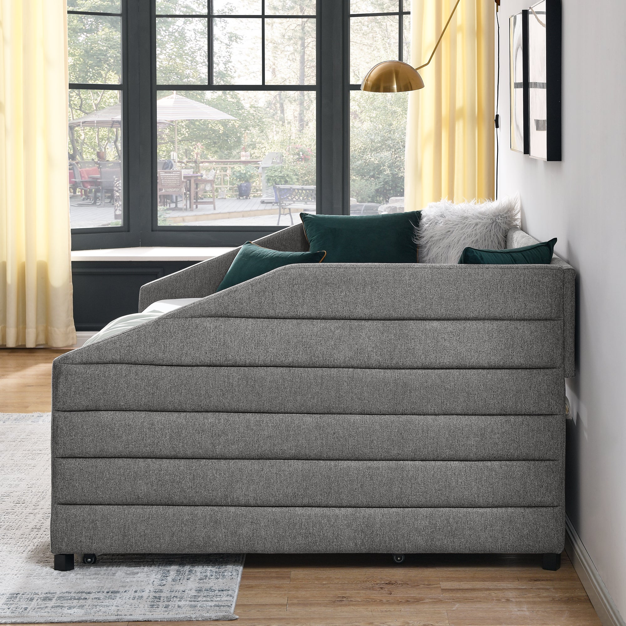 Full Size Daybed with Two Drawers Trundle Upholstered Tufted Sofa Bed- Grey_12