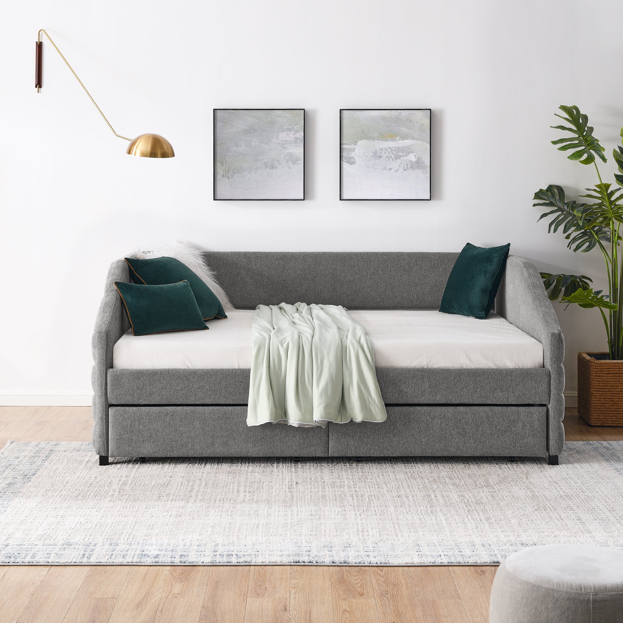 Full Size Daybed with Two Drawers Trundle Upholstered Tufted Sofa Bed- Grey_11